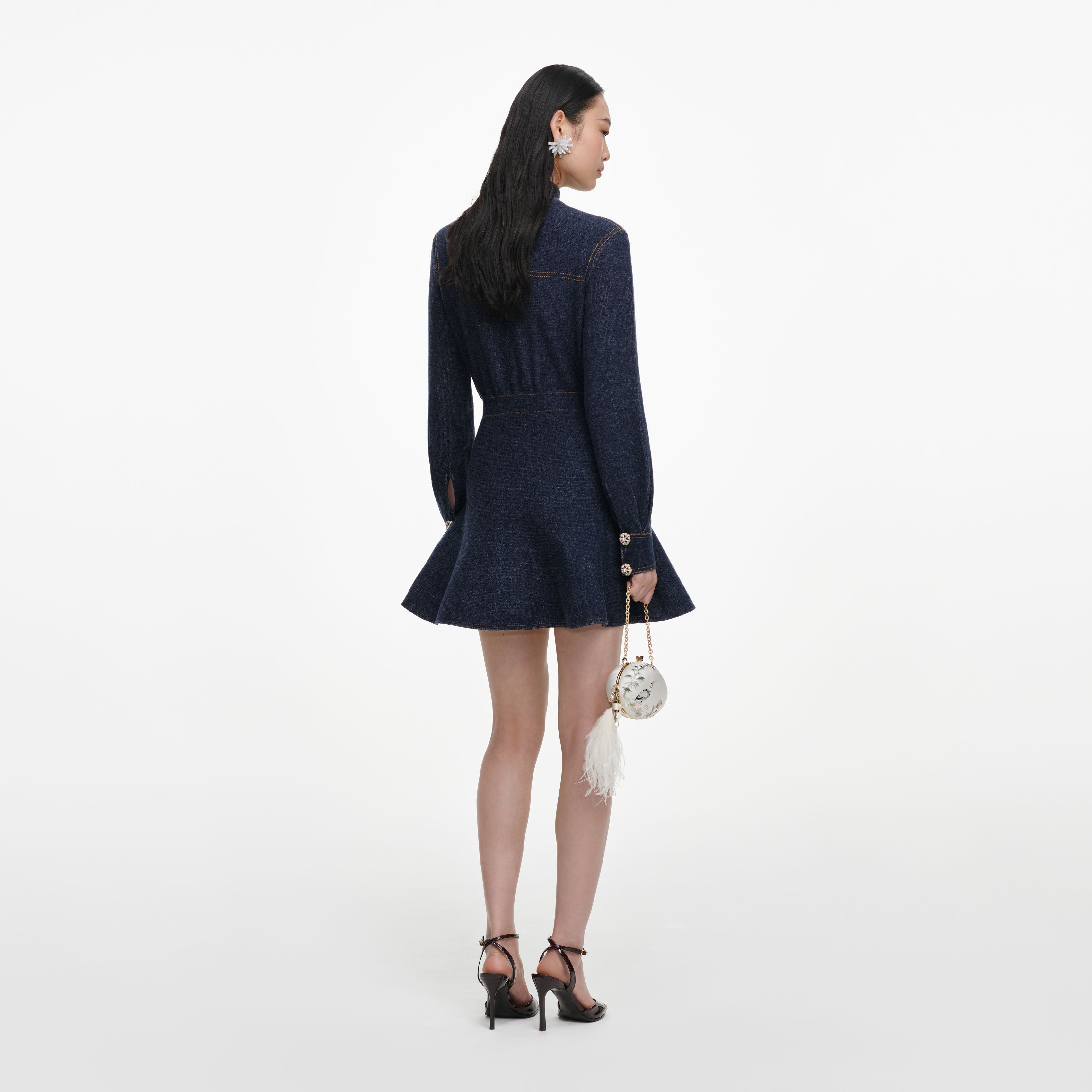 Self Portrait Navy Textured Knit Minikleid Blau Strick