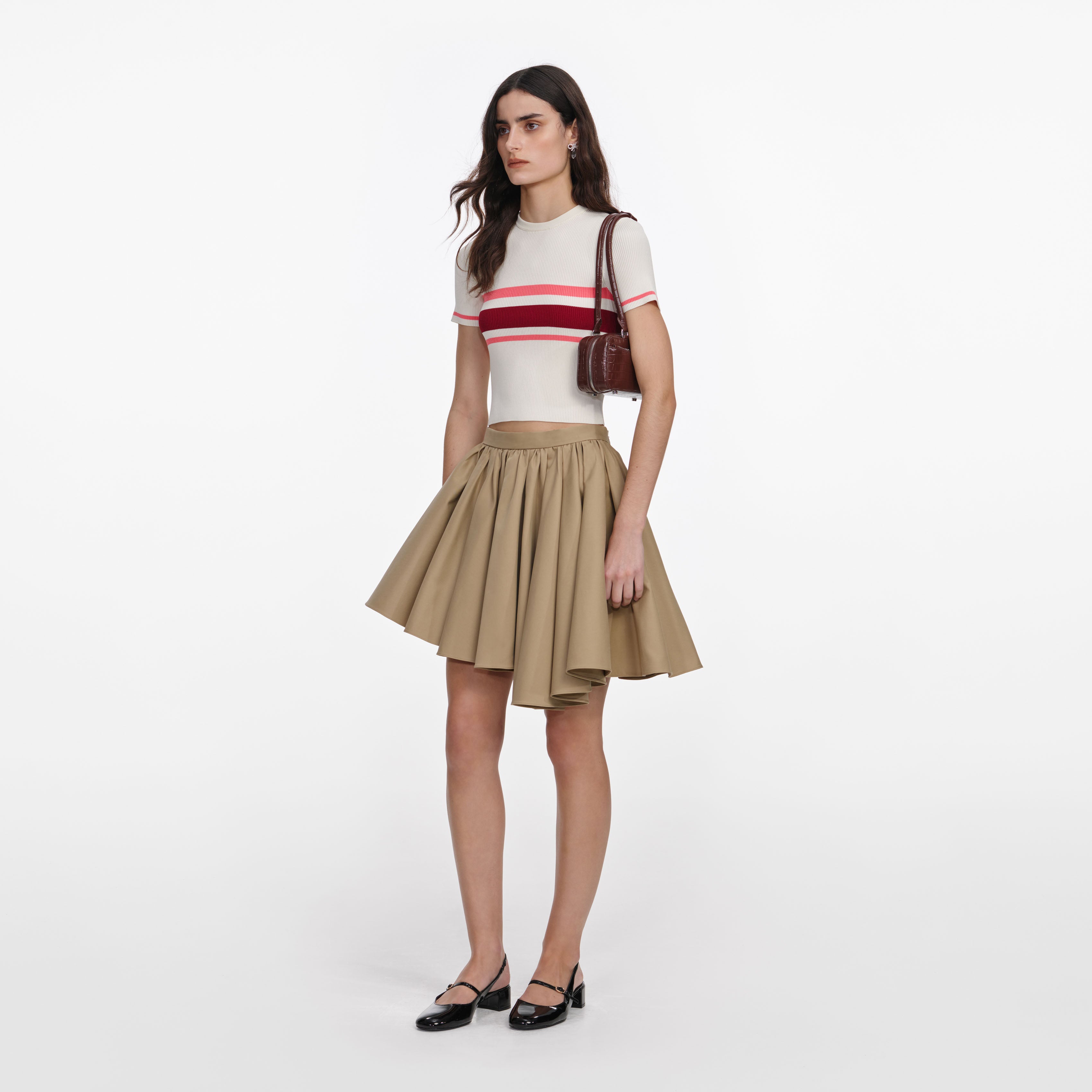 Self Portrait Cream Stripe Stricktop Creme Viskose Cropped