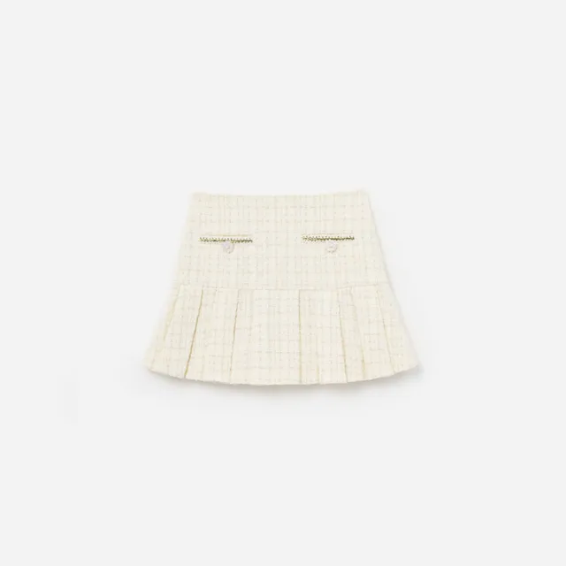 Self Portrait Cream Boucle Pleated Skirt Mädchen Creme