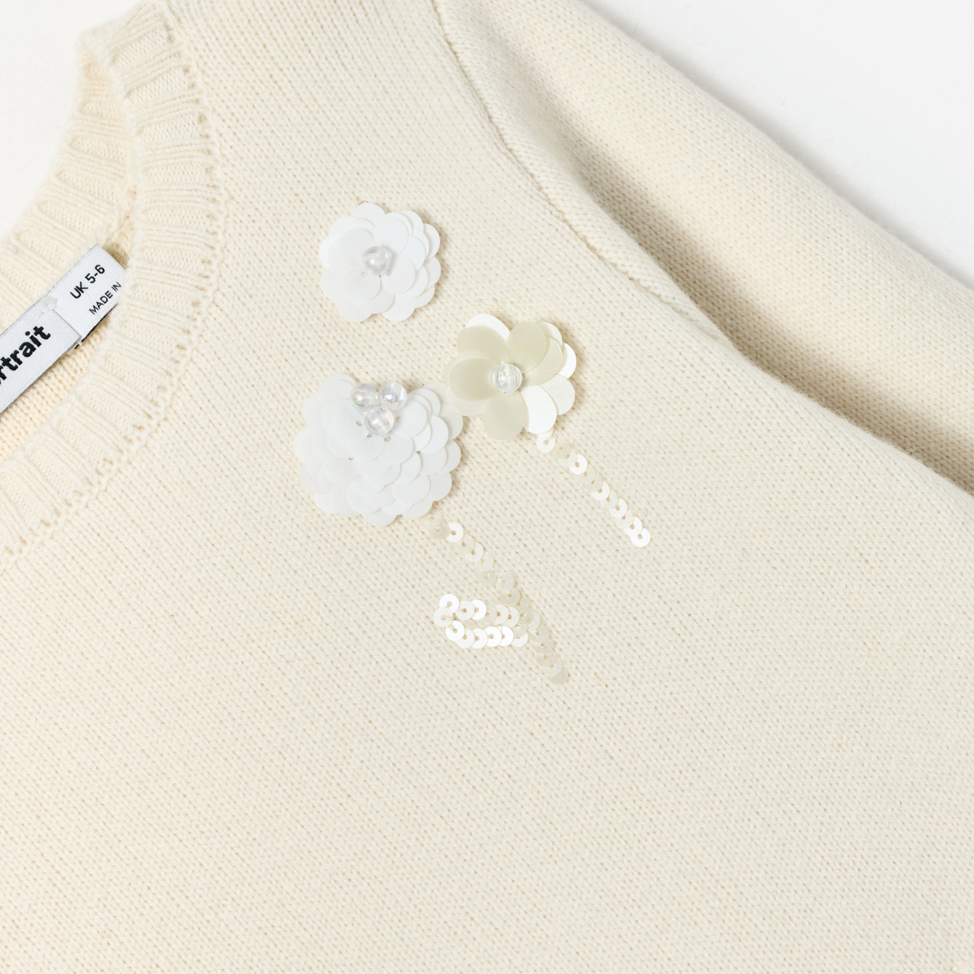 Self Portrait Cream Tulle Knit Kinderkleid Creme Merinowolle