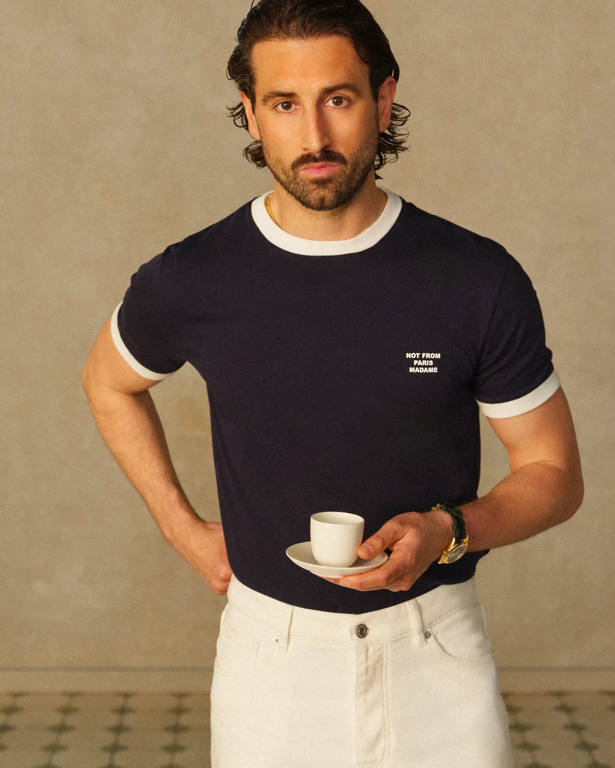 Drôle De Monsieur Contrasted Slogan T-shirt T-Shirt Navy Baumwolle