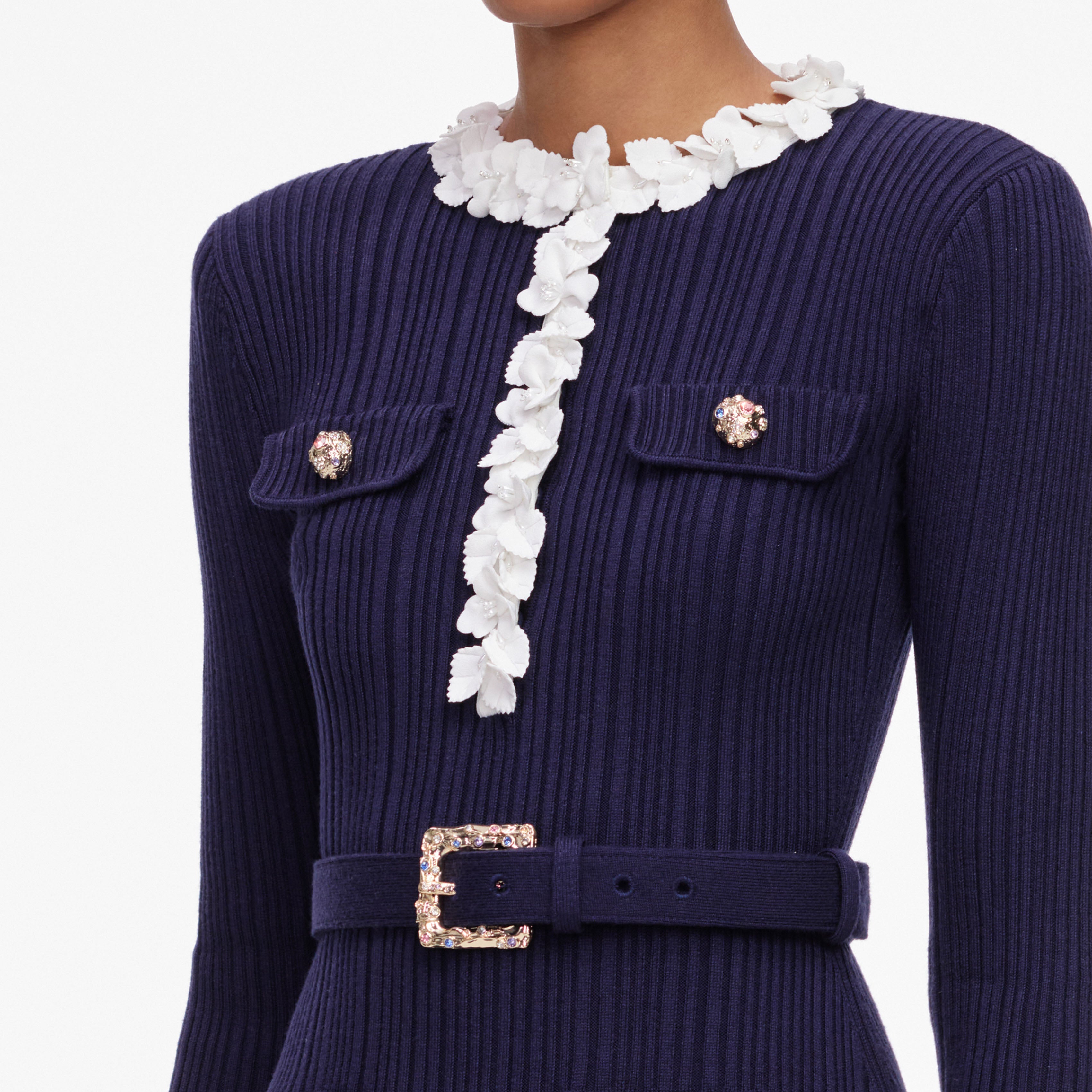 Self Portrait Navy Strick Minikleid Blume S