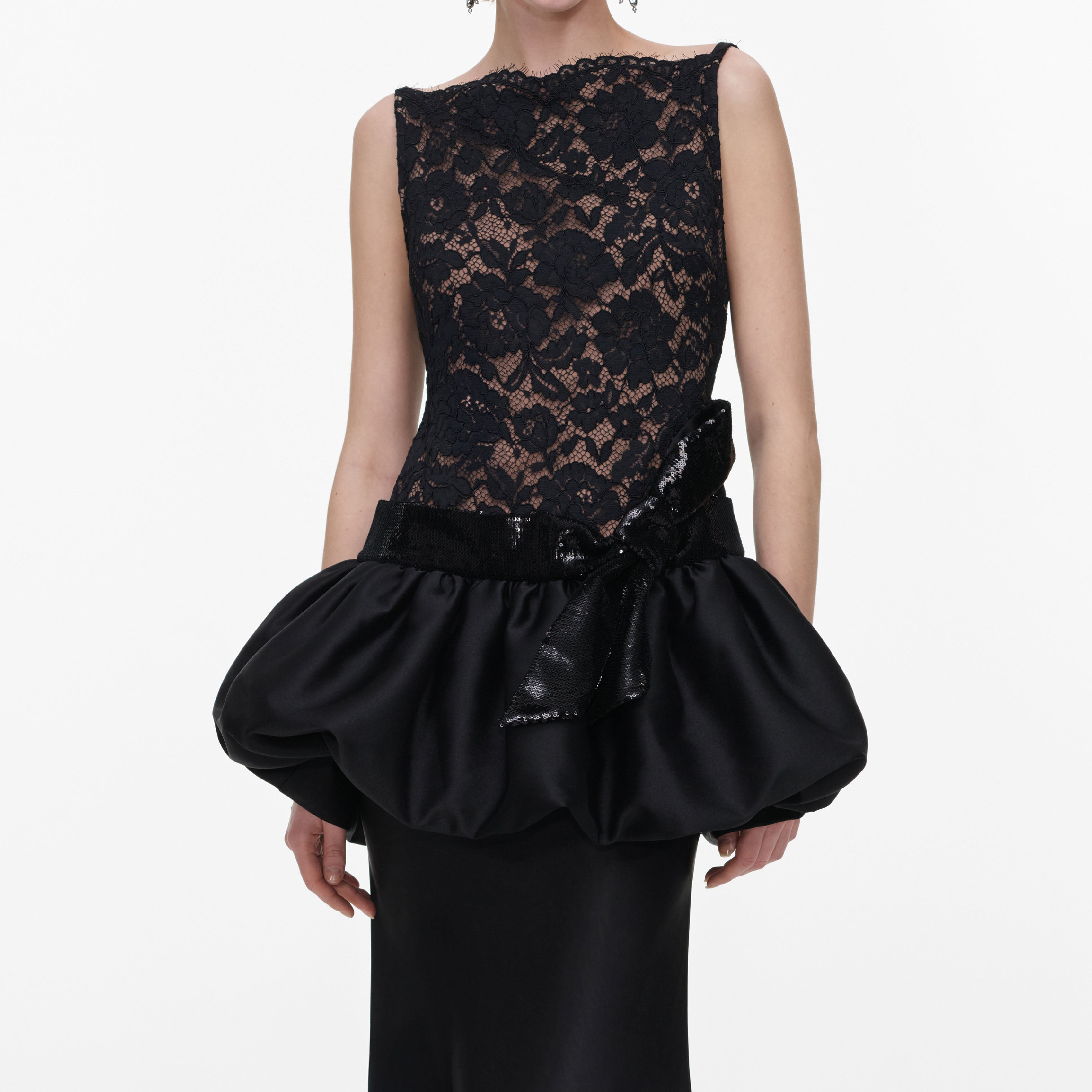 Self Portrait Black Lace Bubble Peplum Maxi Kleid UK 6 Schwarz