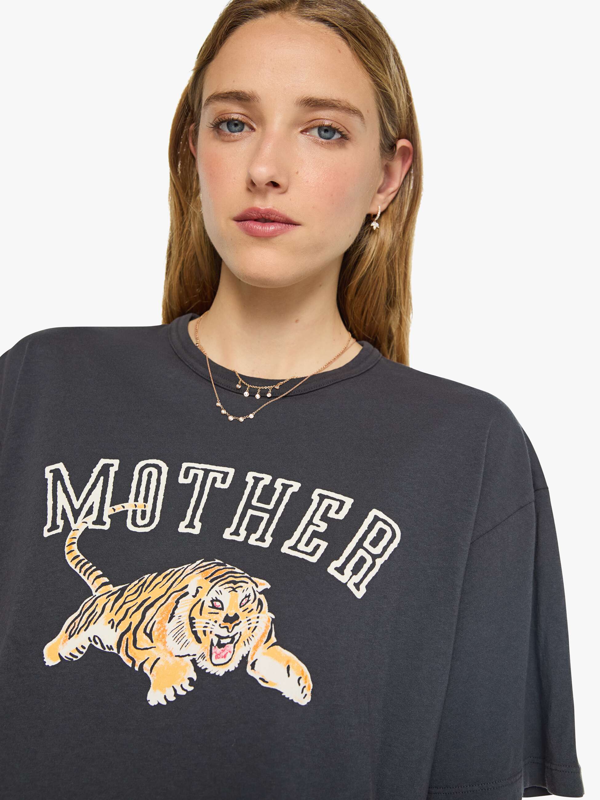 MOTHER The Lowdown T-Shirt Tiger Schwarz