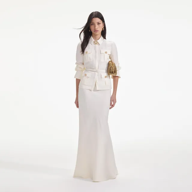 Self Portrait Dresses Cream Linen Maxikleid Creme Leinen