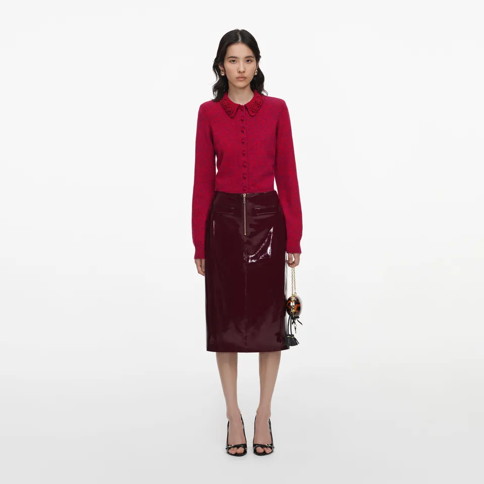 Self Portrait Red Flower Knit Cardigan S Rot Boucle