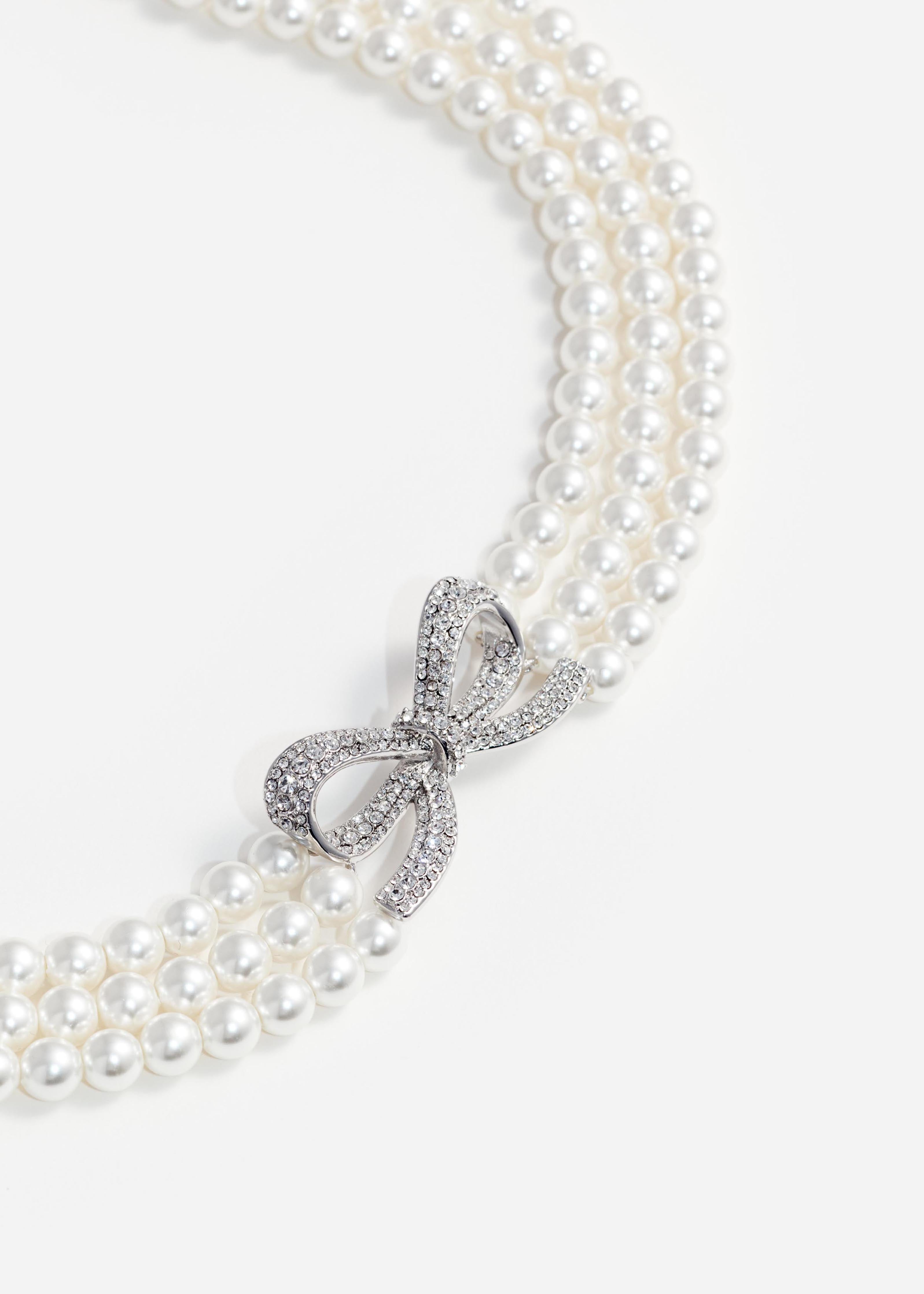 Self Portrait Pearl Bow Choker creme Perlen