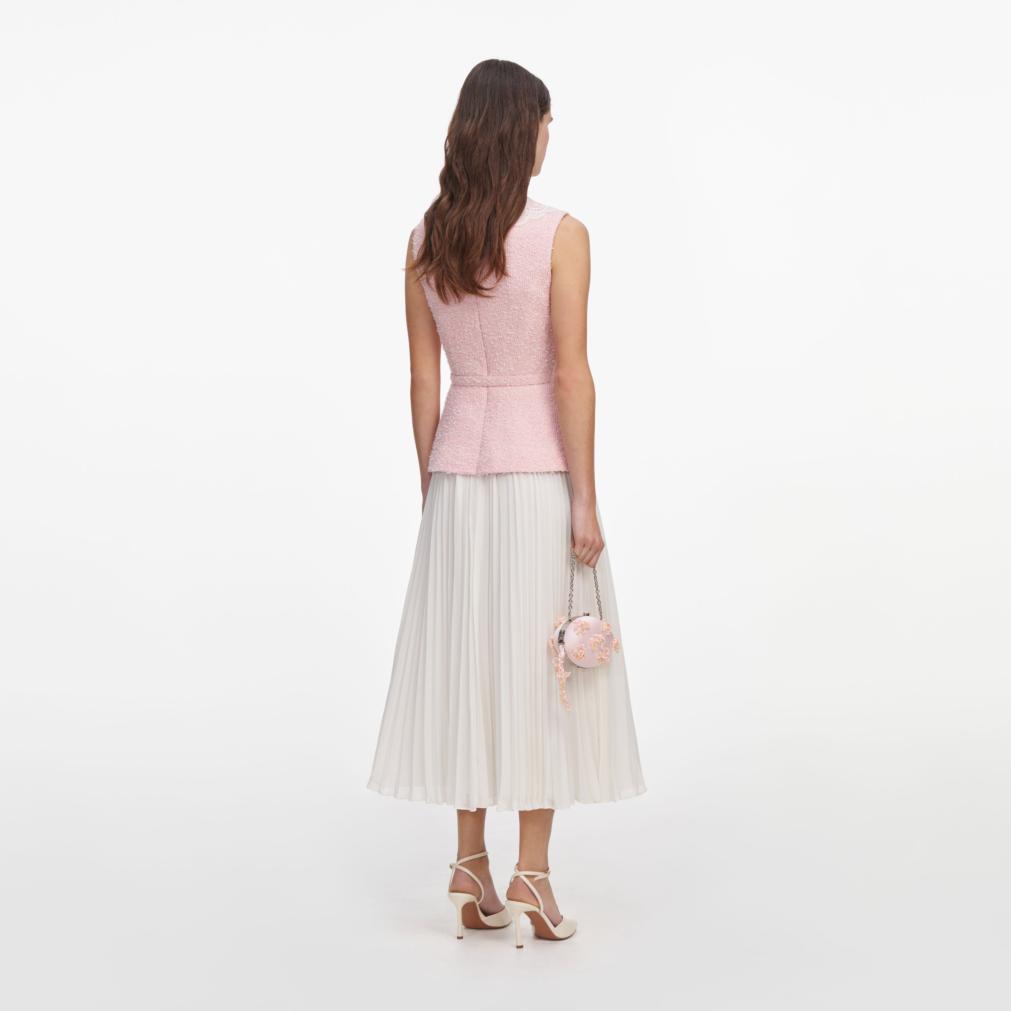 Self Portrait Pink Boucle Midi Kleid Rosa Spitze UK 6