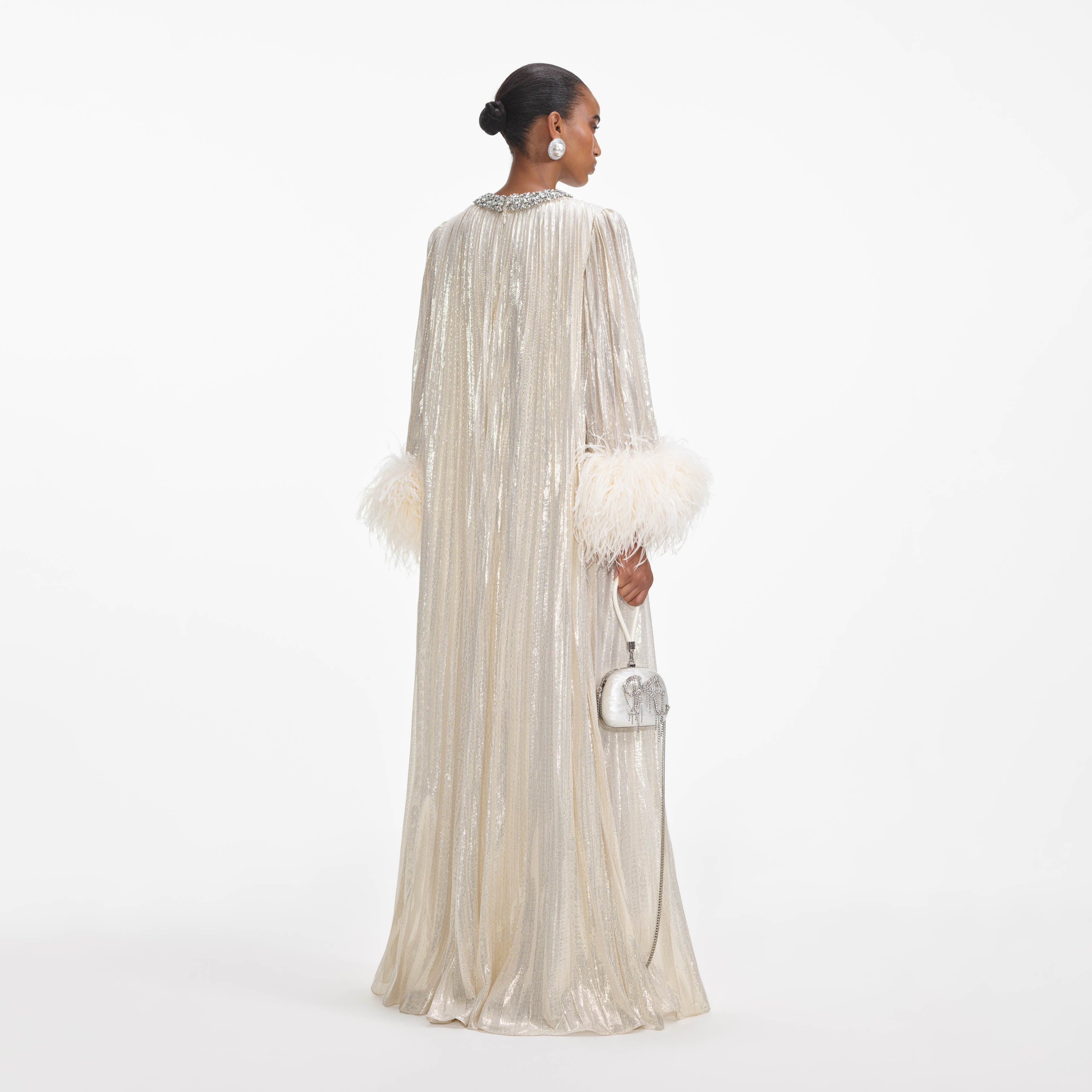 Self Portrait Dresses Gold Feather Maxi Kleid Metallic Federn Gold