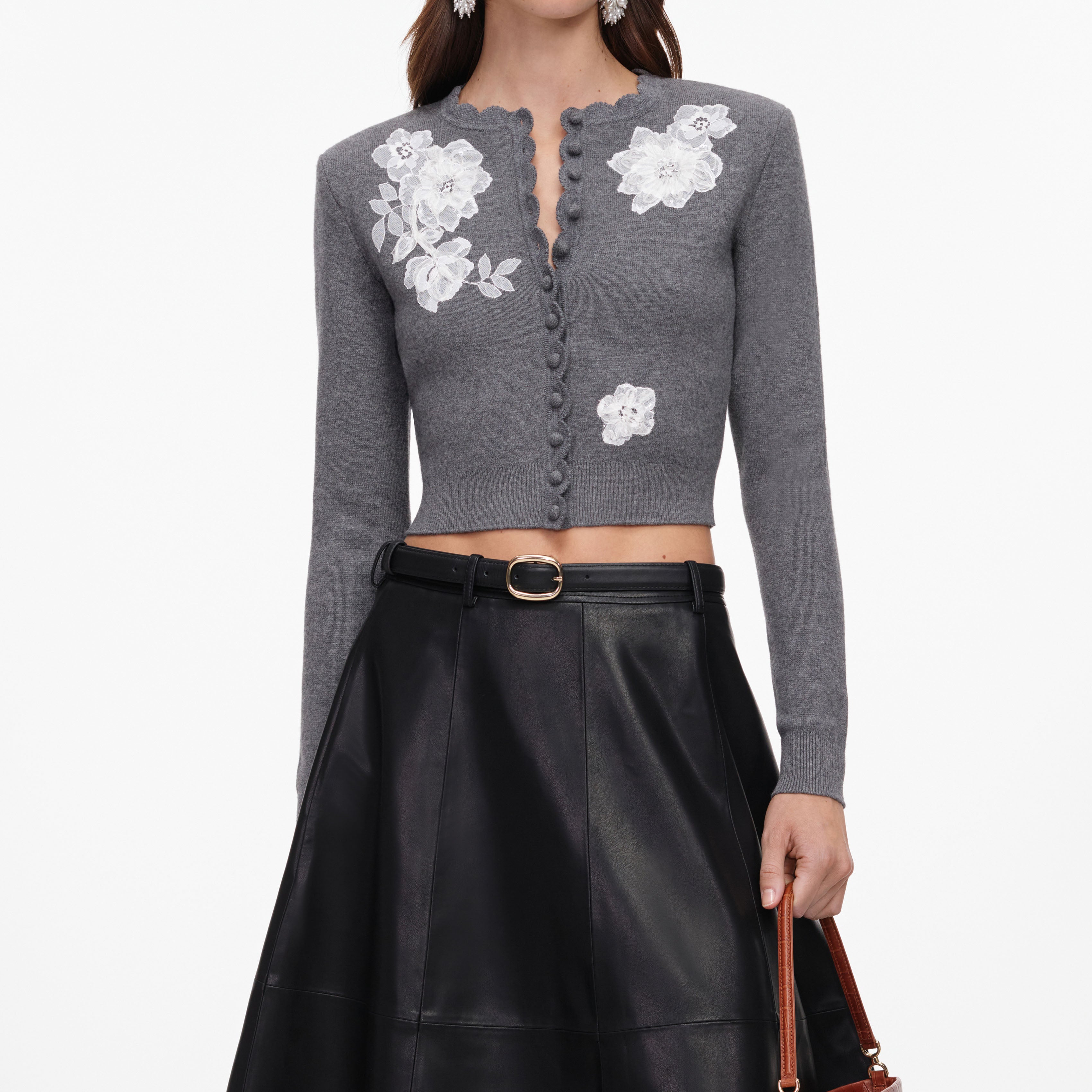 Self-Portrait Knitwear Grey Lace Flower Strickjacke Grau Gr. XS-L