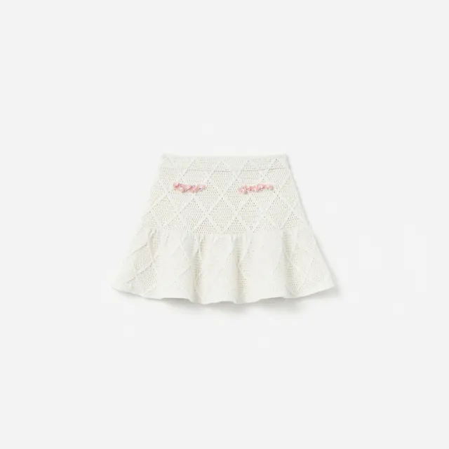 Self Portrait Cream Diamond Knit Skirt Strickrock Creme