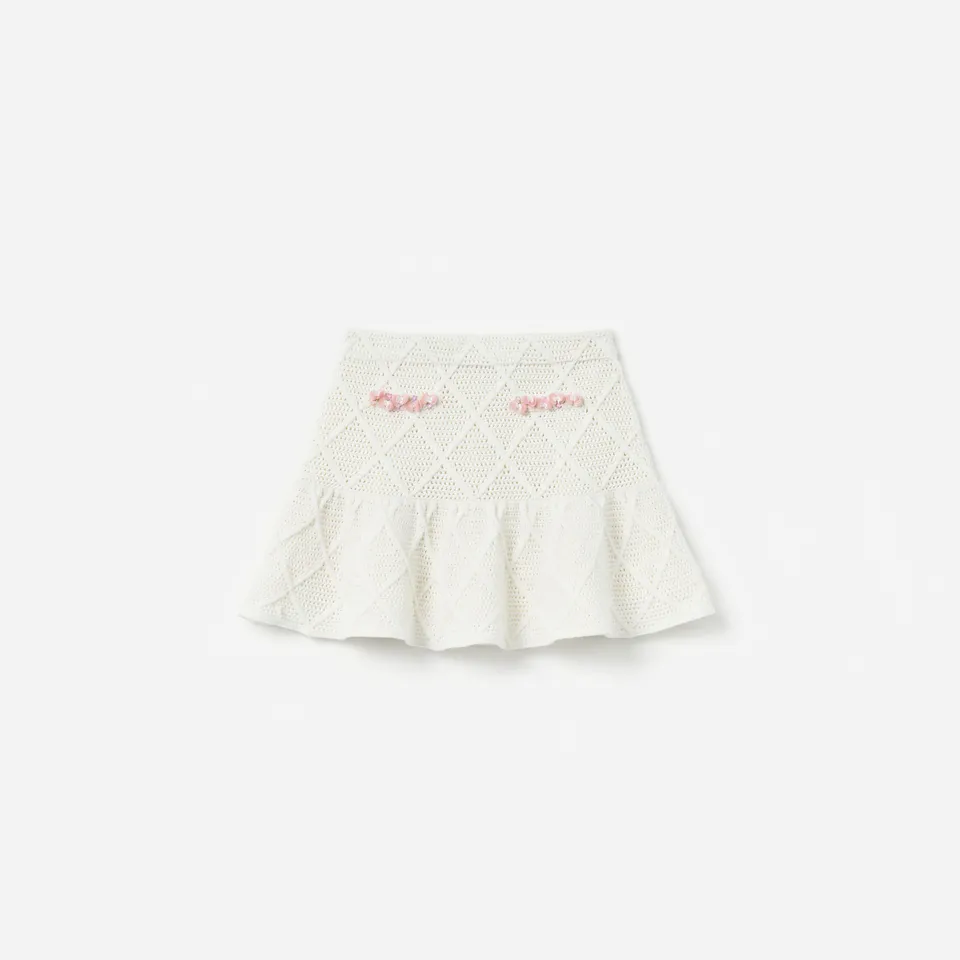 Self Portrait Cream Diamond Knit Skirt Strickrock Creme