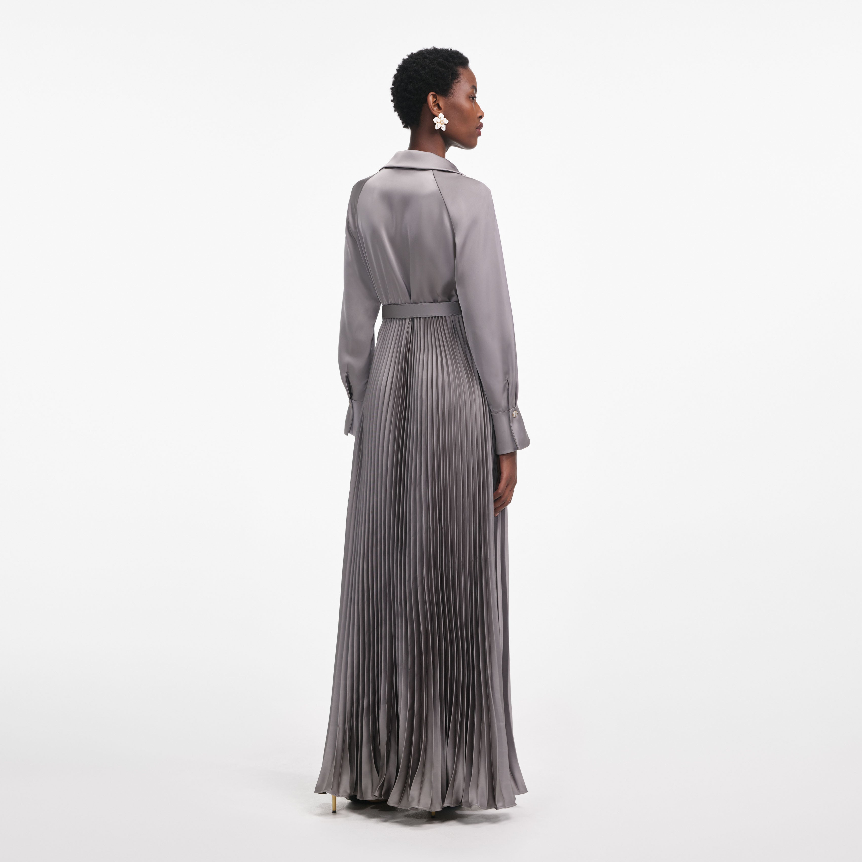Self Portrait Grey Satin Pleated Maxi Kleid UK 8