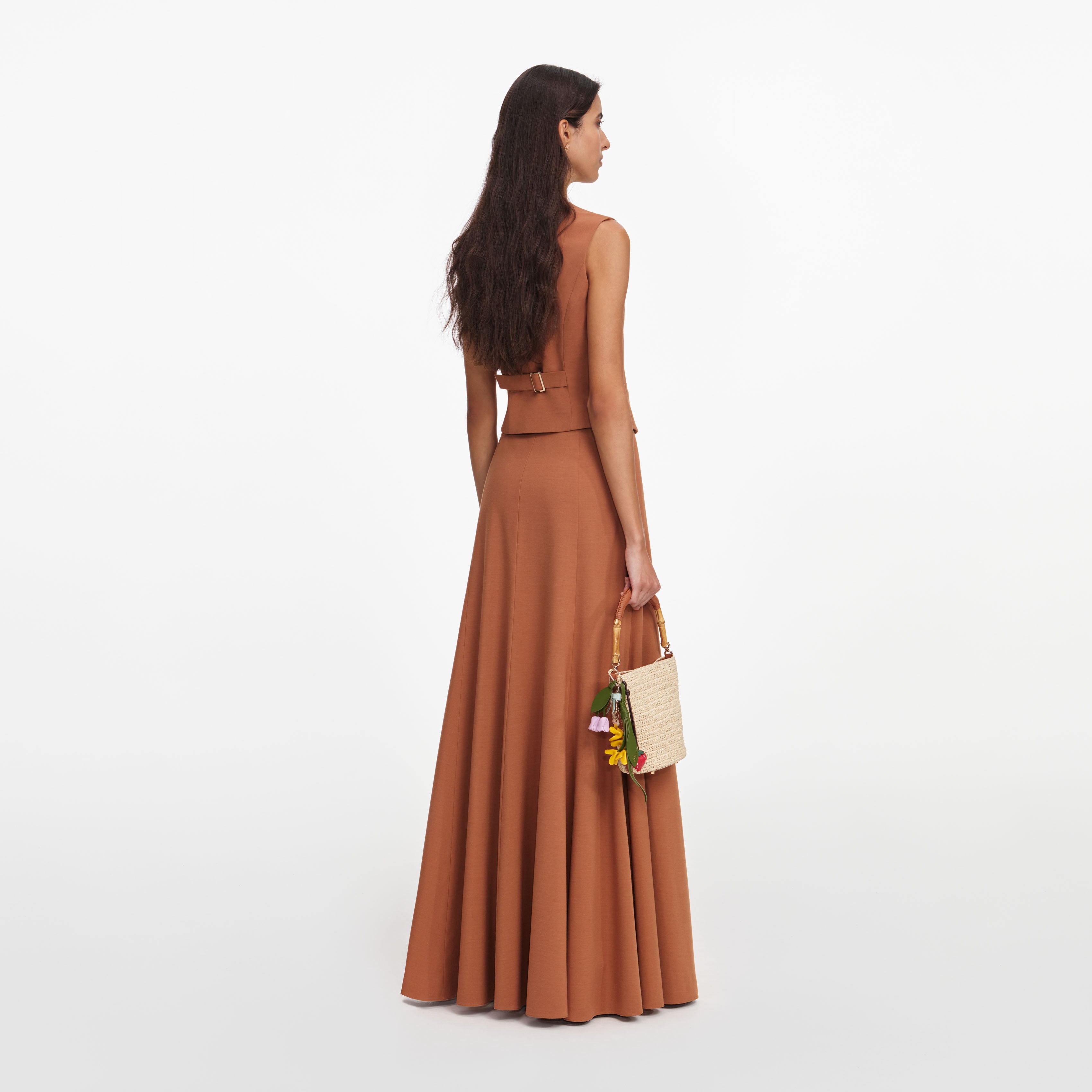 Self Portrait Brown Twill Maxi Kleid Braun Ärmellos