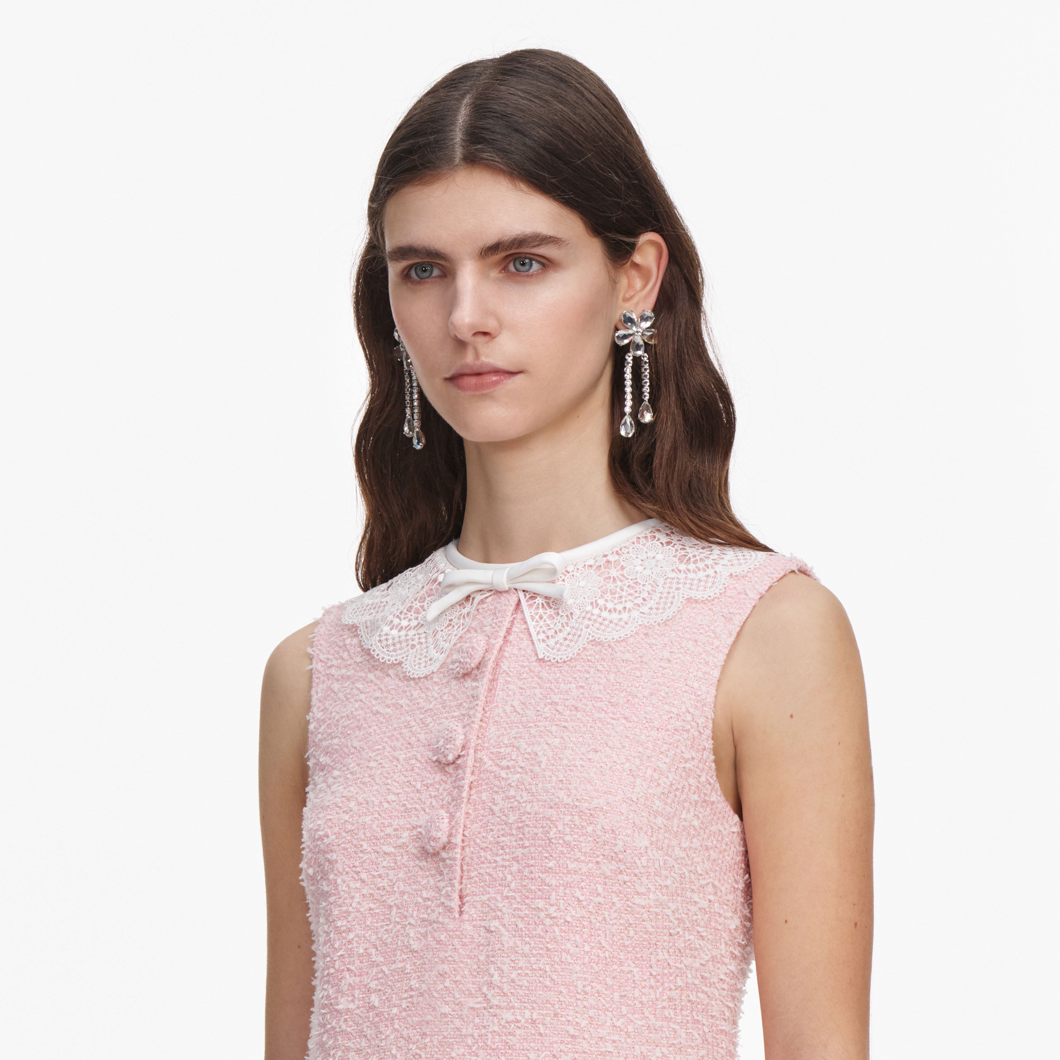 Self Portrait Pink Boucle Lace Collar Minikleid Pink UK 8