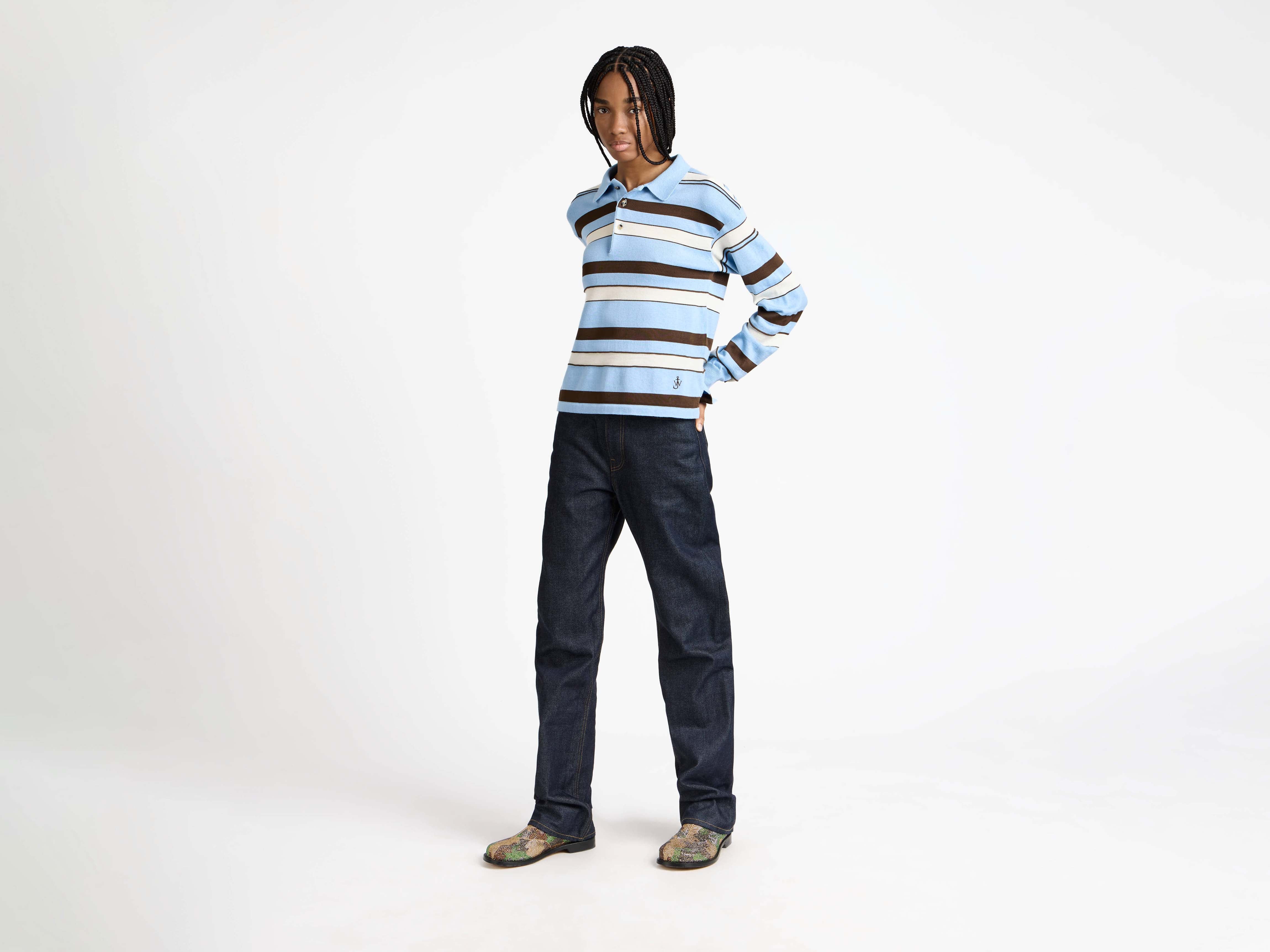 J.W.Anderson Rugby Polo Top Misty Blue Streifen Strick