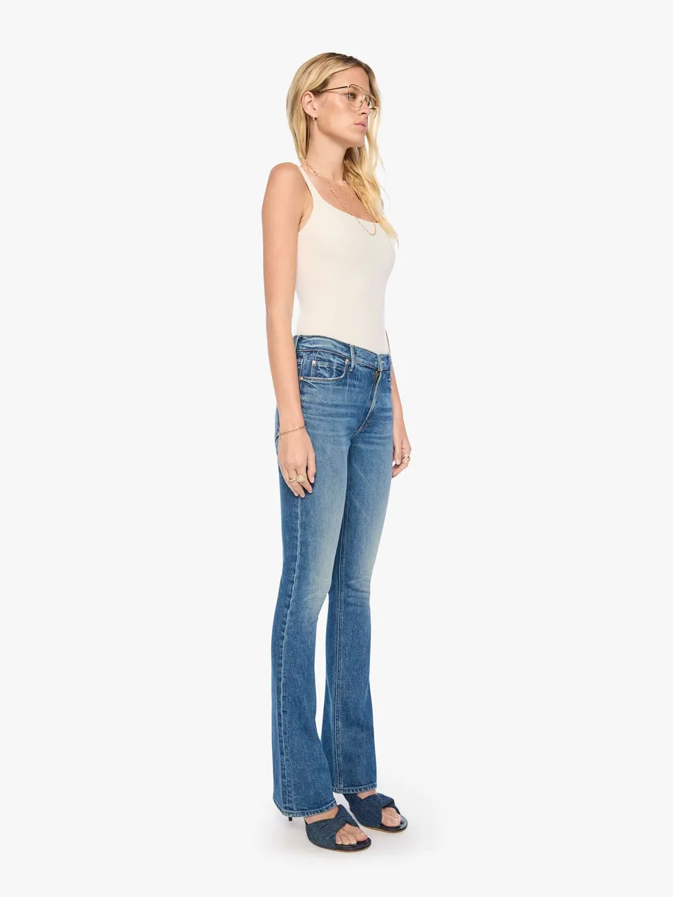 Mother The Runaway Jeans On A Roll Blau Mid Rise Flare
