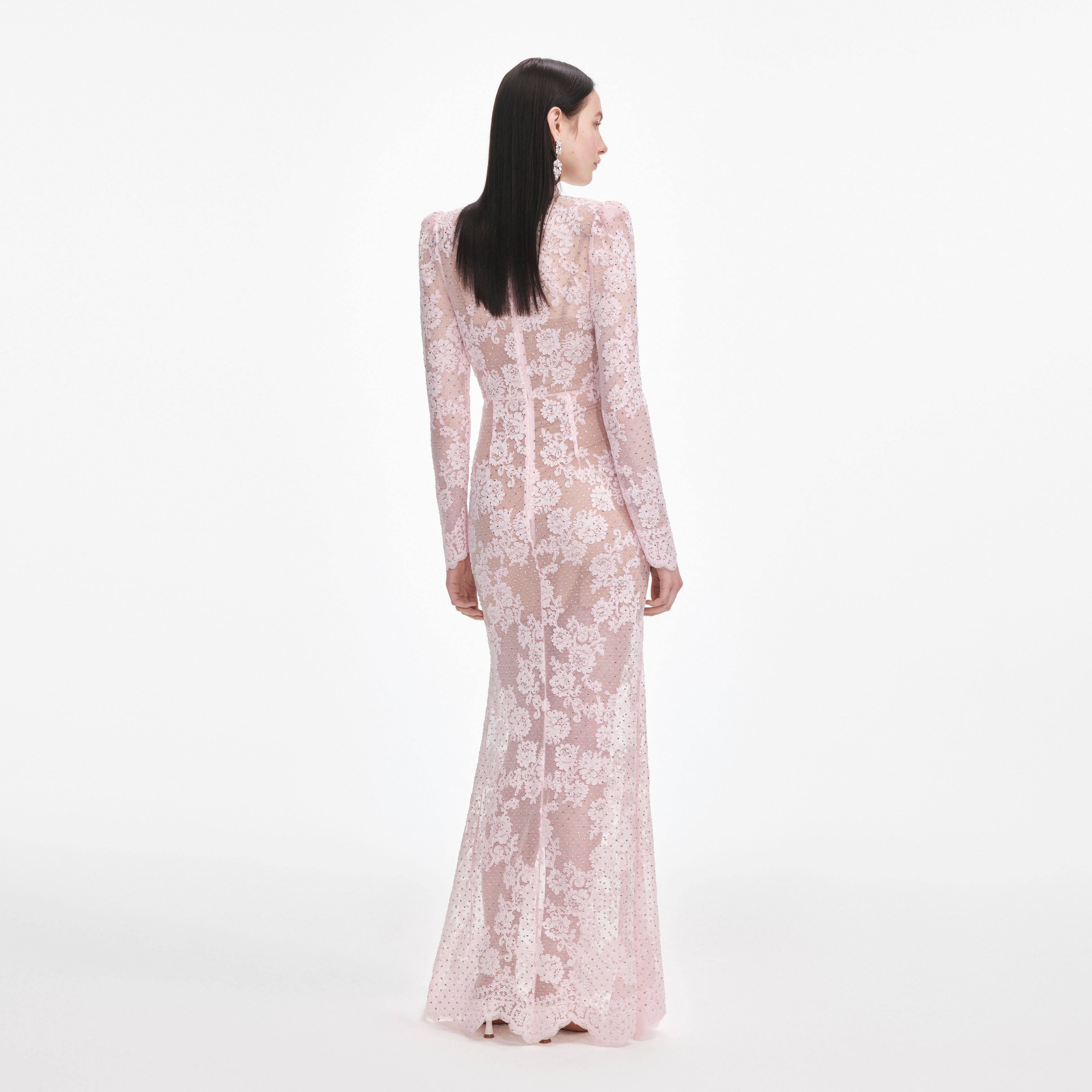 Self Portrait Pale Pink Rhinestone Maxi Kleid Rosa UK 6 Spitze