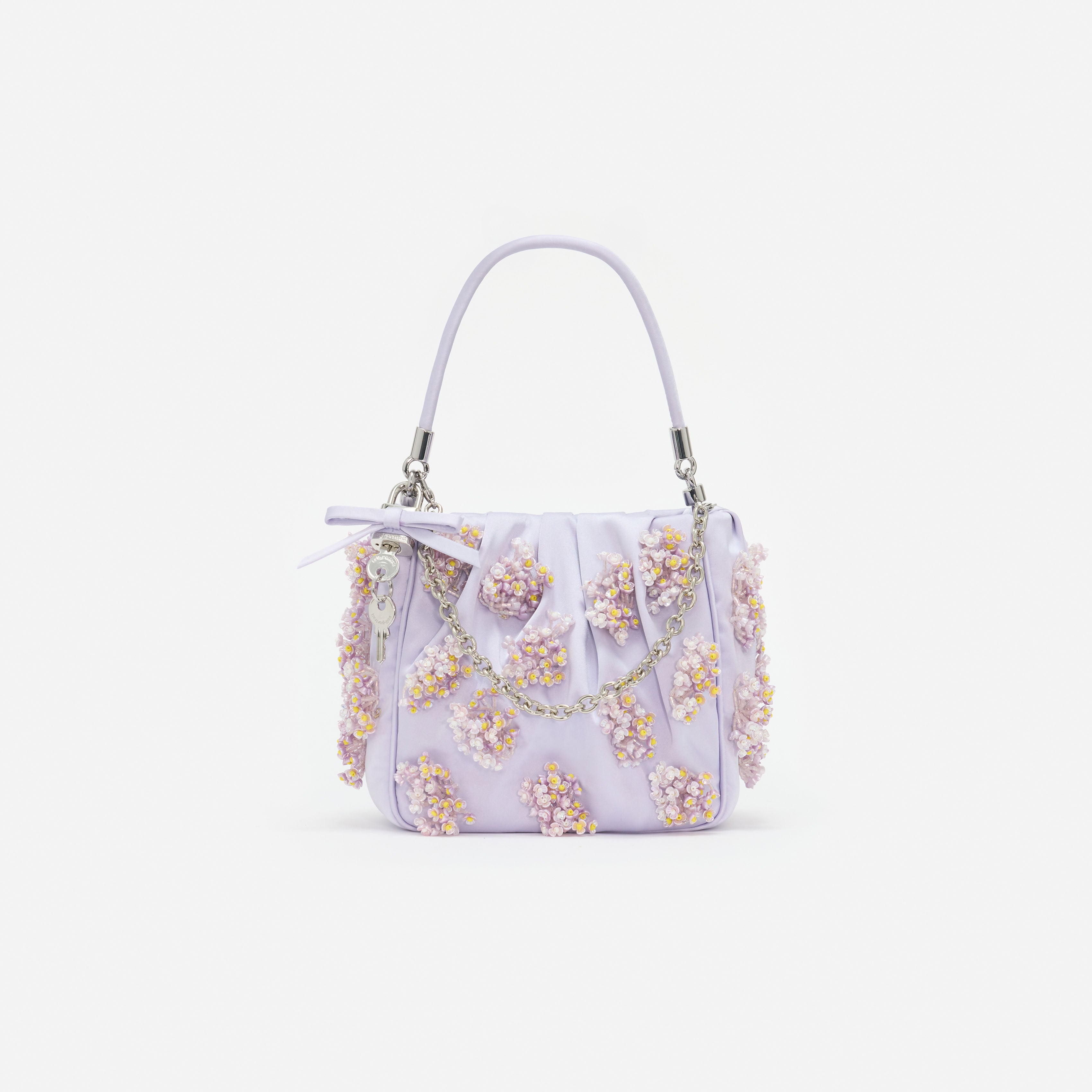 Self Portrait Lilac Satin Floral Beaded Tote Tasche Lila One Size