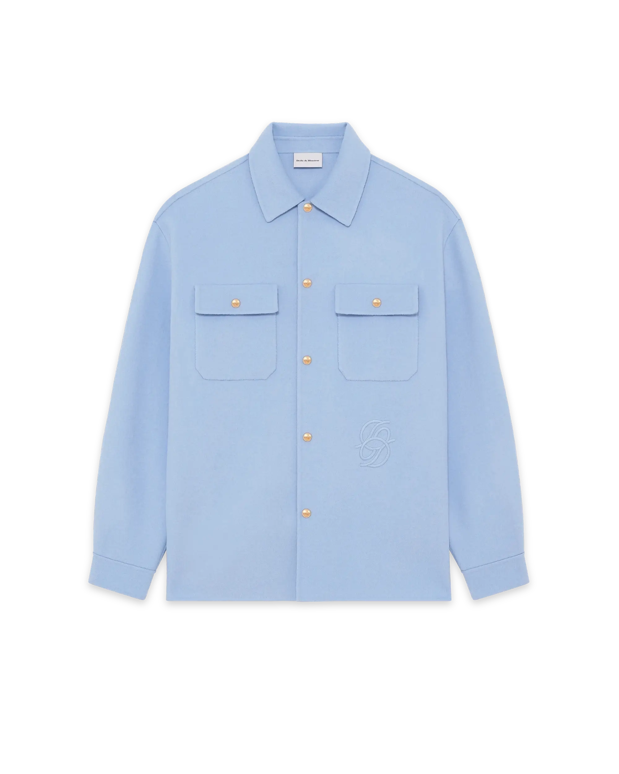 Drôle De Monsieur Überhemd Wolle Hellblau Stickerei