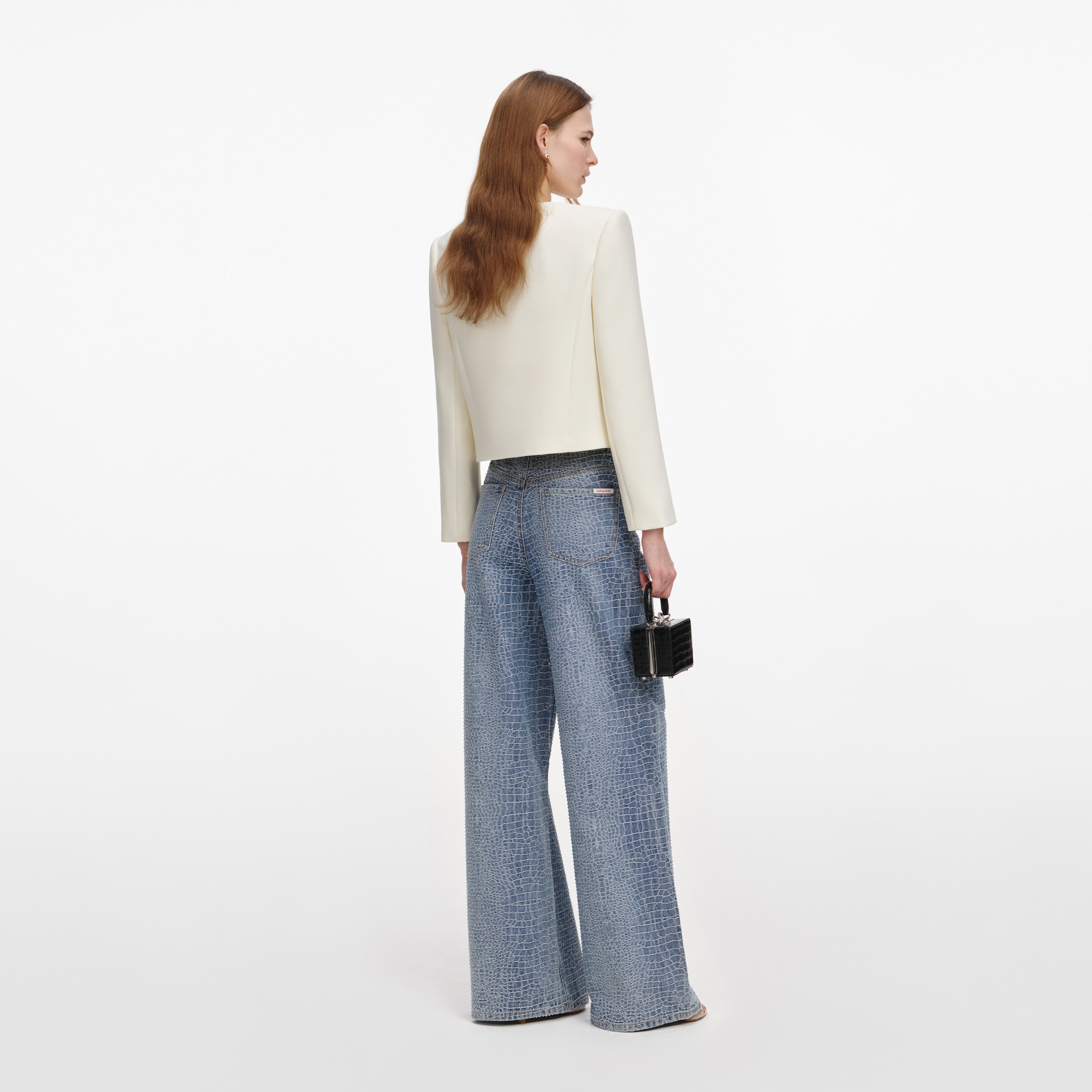Self Portrait 3D Flower Jacke Creme Wolle Boxy