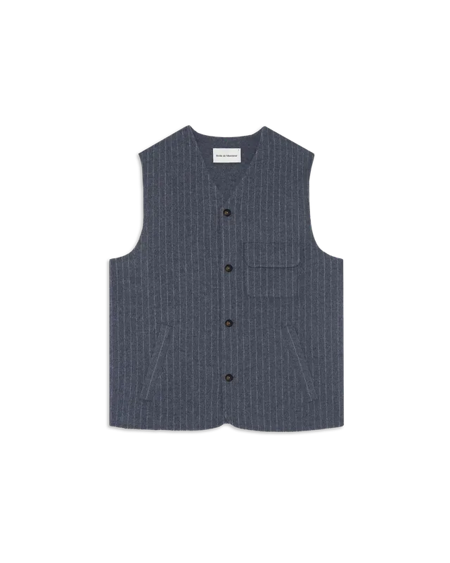 Drôle de Monsieur Wool Pinstripe Weste Wolle Dunkelgrau