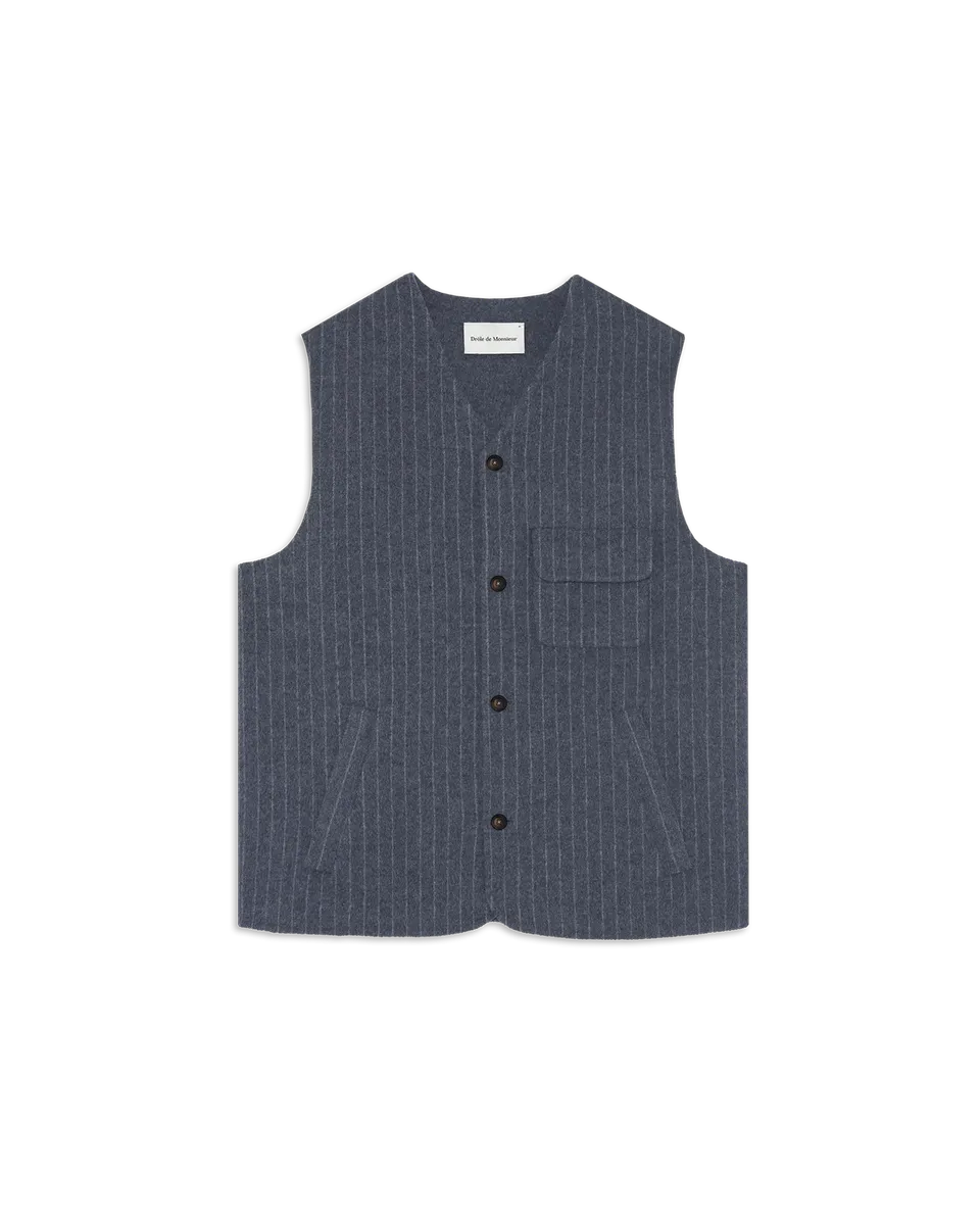 Drôle de Monsieur Wool Pinstripe Weste Wolle Dunkelgrau