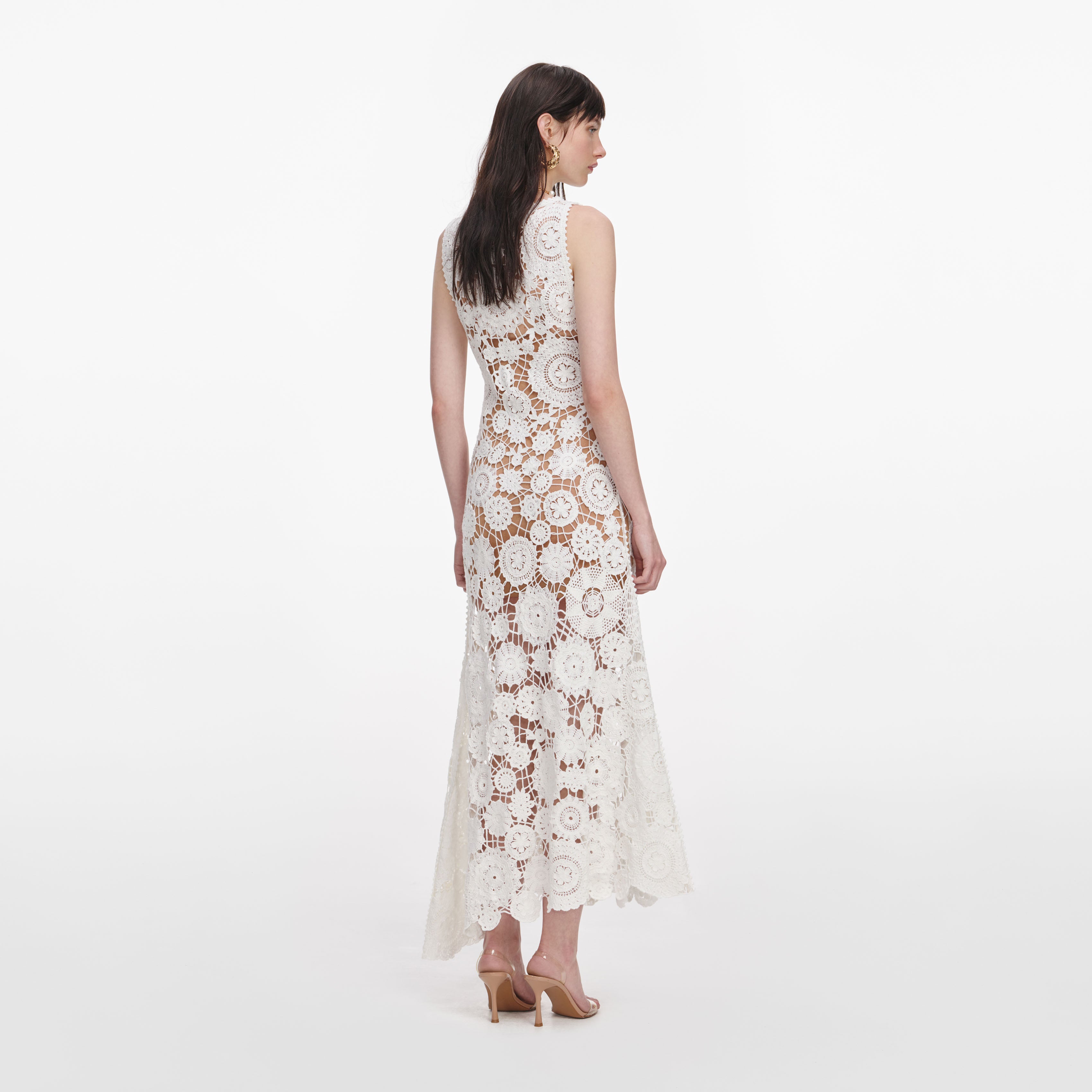 Self Portrait White Crochet Maxi Kleid UK 6 Weiß Baumwolle