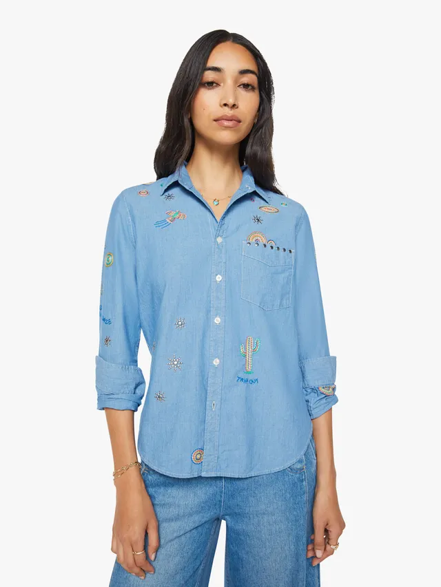 Mother The Foxy Boxy Bluse Hands Up blau Stickerei