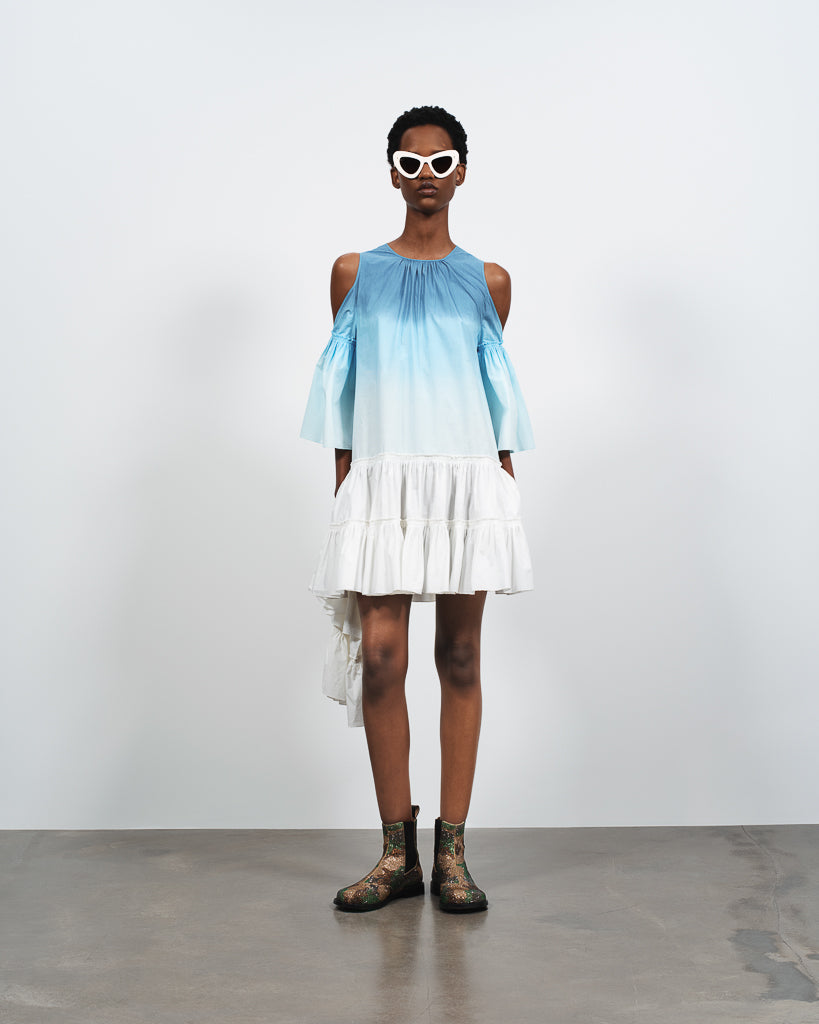 J.W.Anderson Dip Dye Ruffle Kleid Weiß Blau Baumwolle