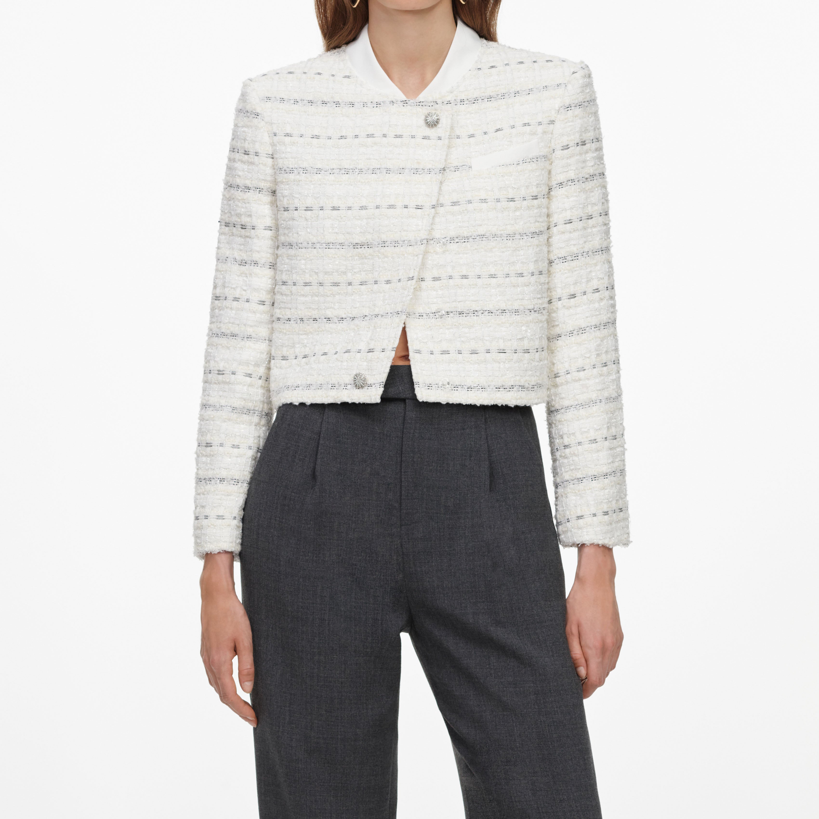 Self Portrait White Boucle Boxy Jacke Weiß Boucle