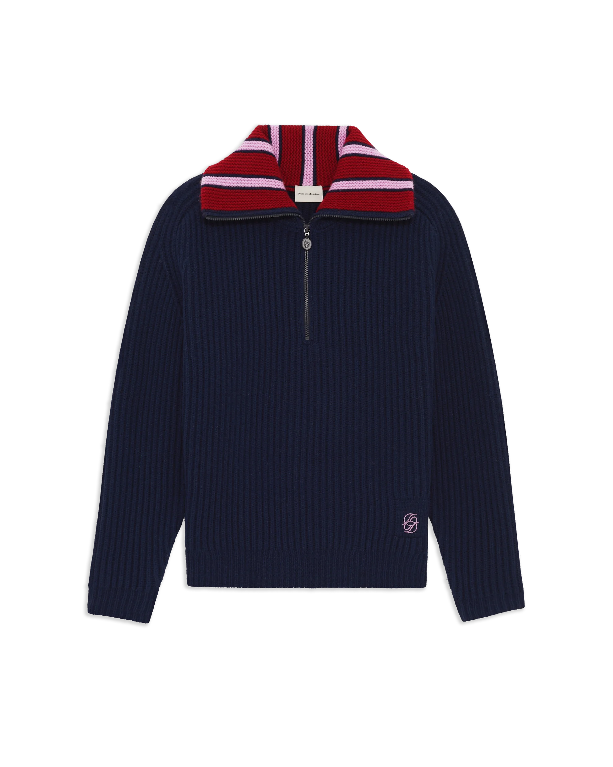 Drôle De Monsieur Trucker Sweater Half-Zip Pullover Navy Wolle