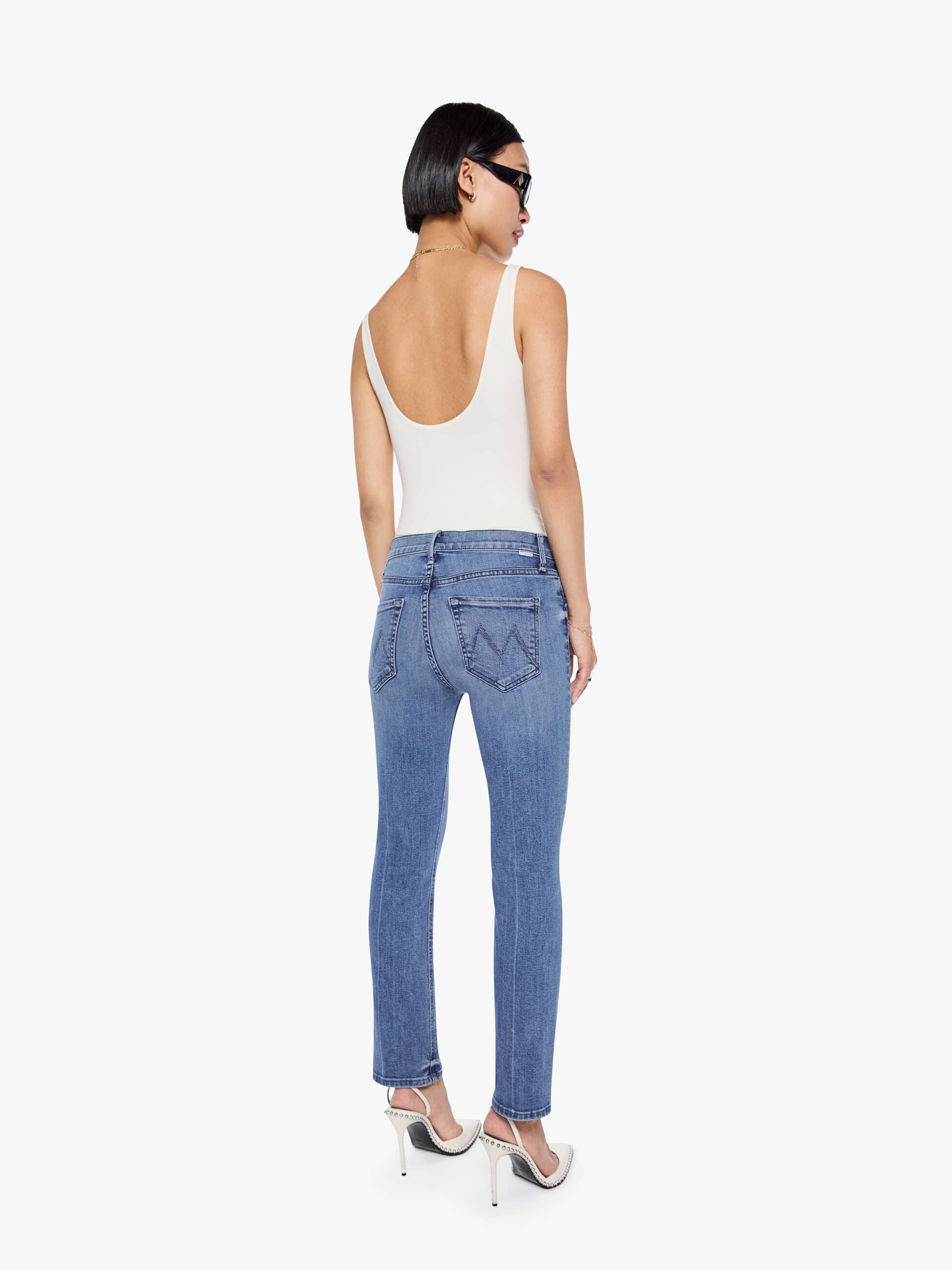 Mother Lil Mid Rise Dazzler Ankle Petite Jeans Blau