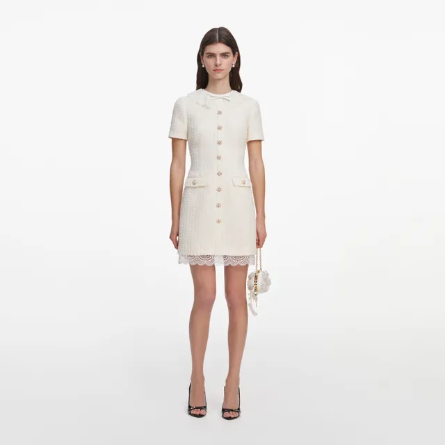 Self Portrait Boucle Minikleid creme Spitze