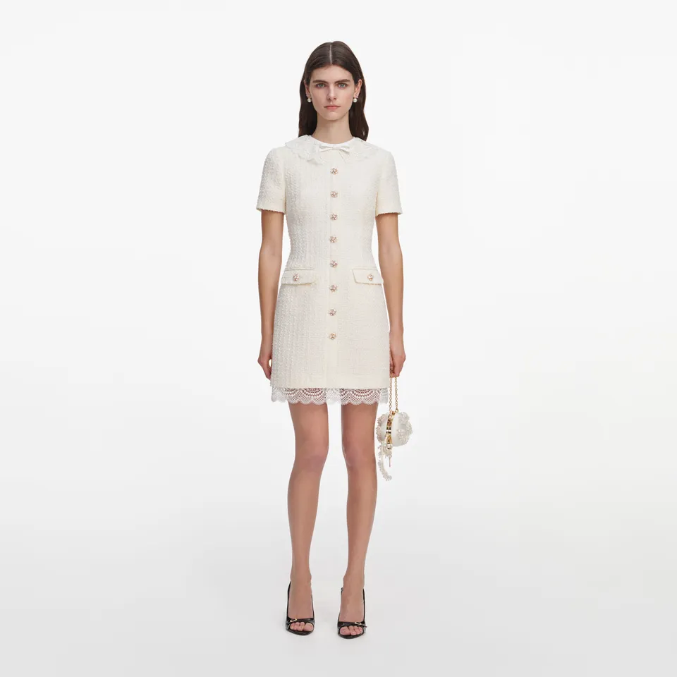 Self Portrait Boucle Minikleid creme Spitze