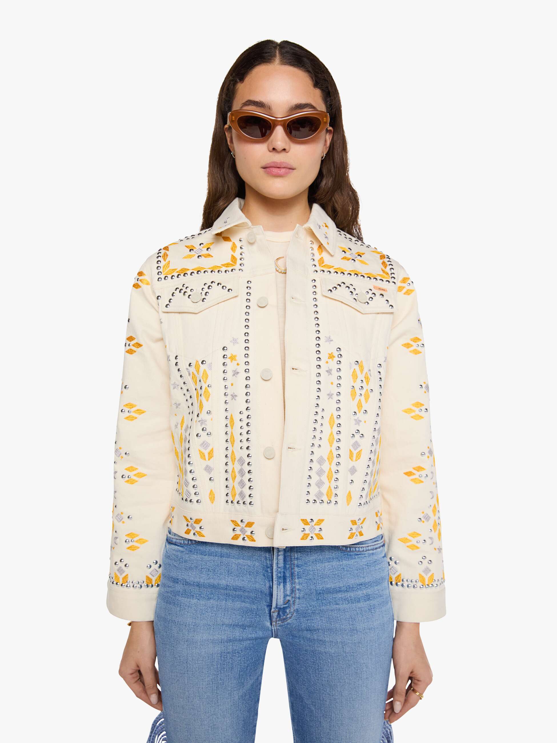 Mother The Bruiser All Natural Jeansjacke Creme Baumwolle