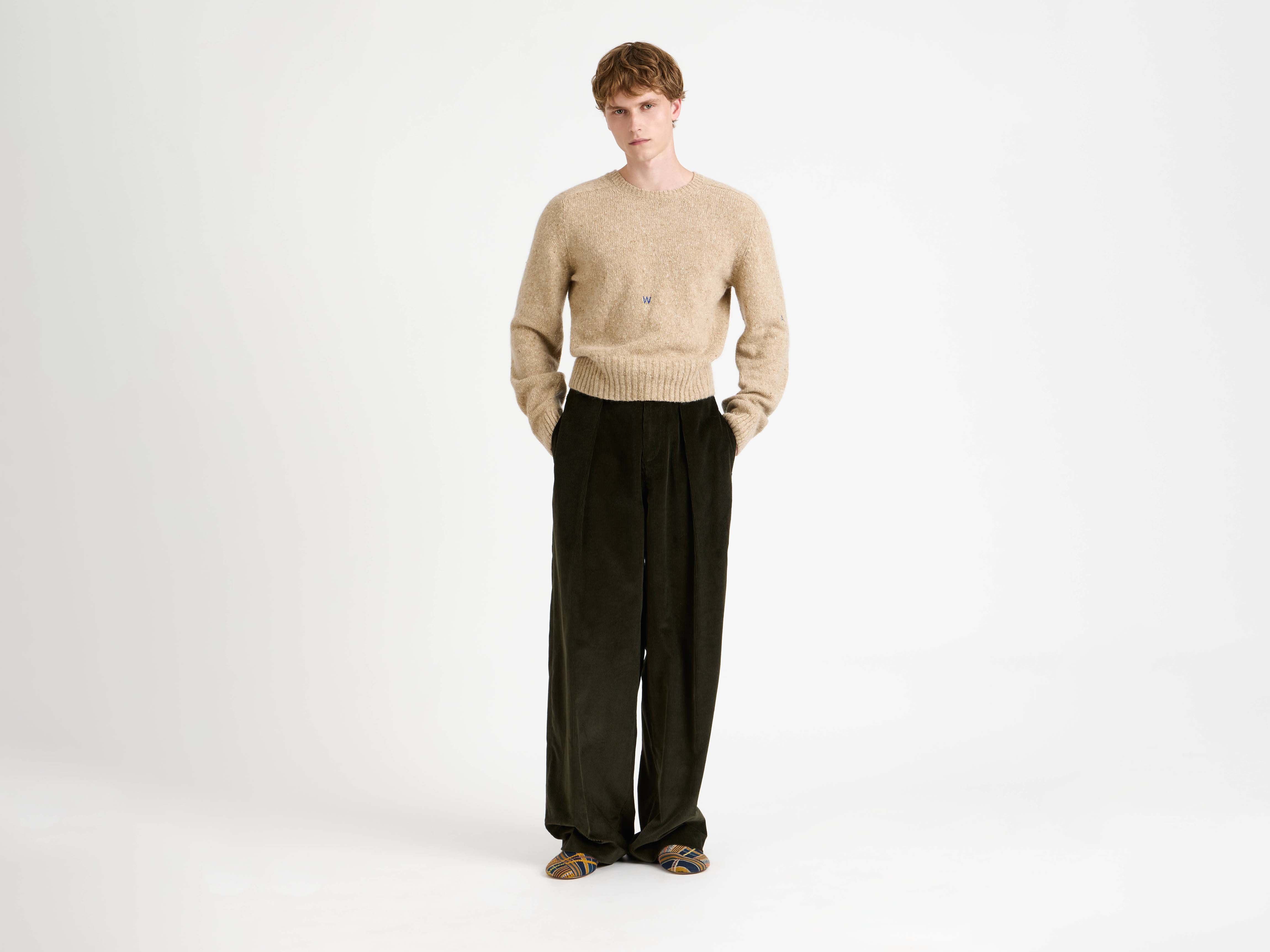J.W.Anderson Knitwear Sleeve Embroidered Crew Pullover oatmeal melange