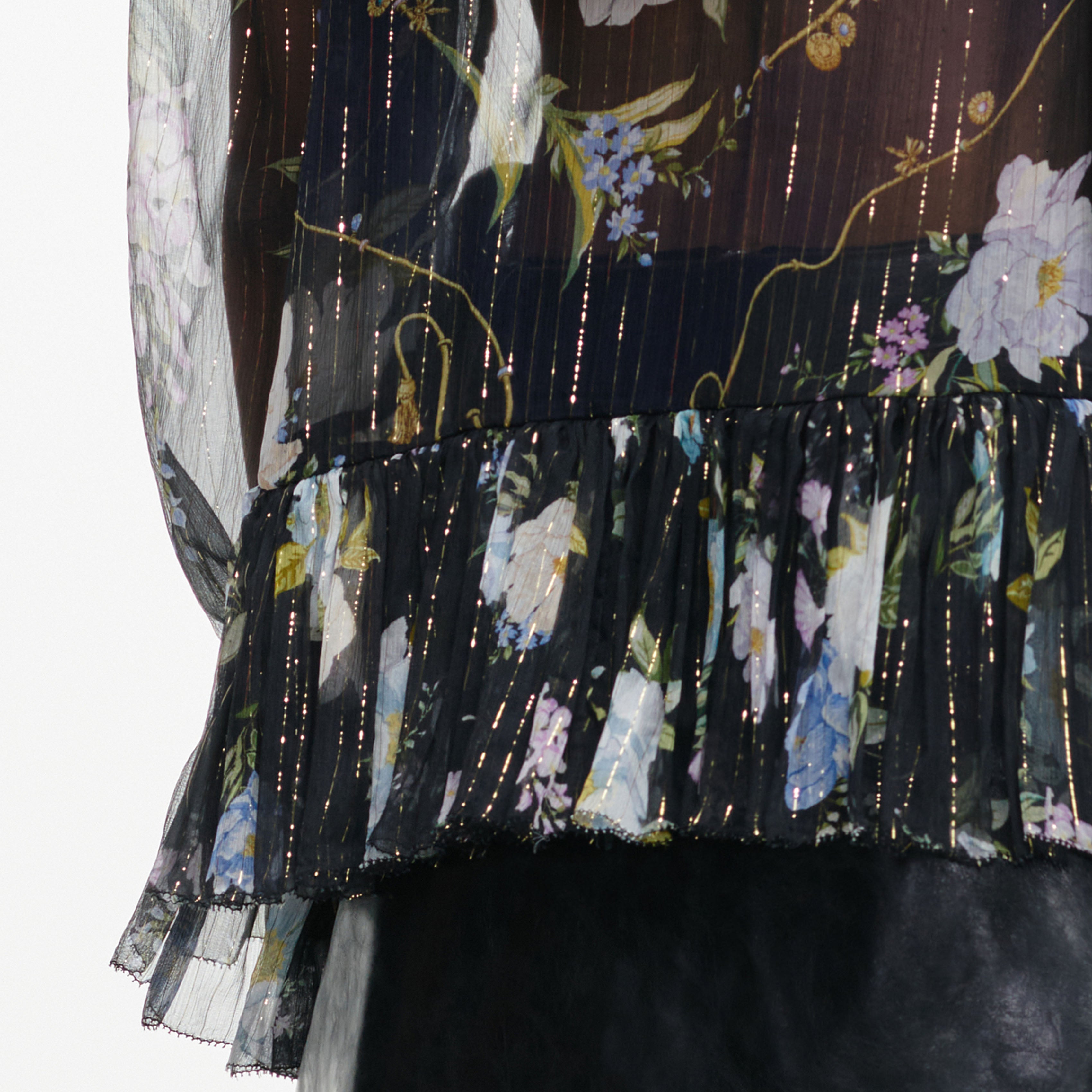 Self Portrait Navy Floral Ruffle Georgette Blouse Bluse UK 8