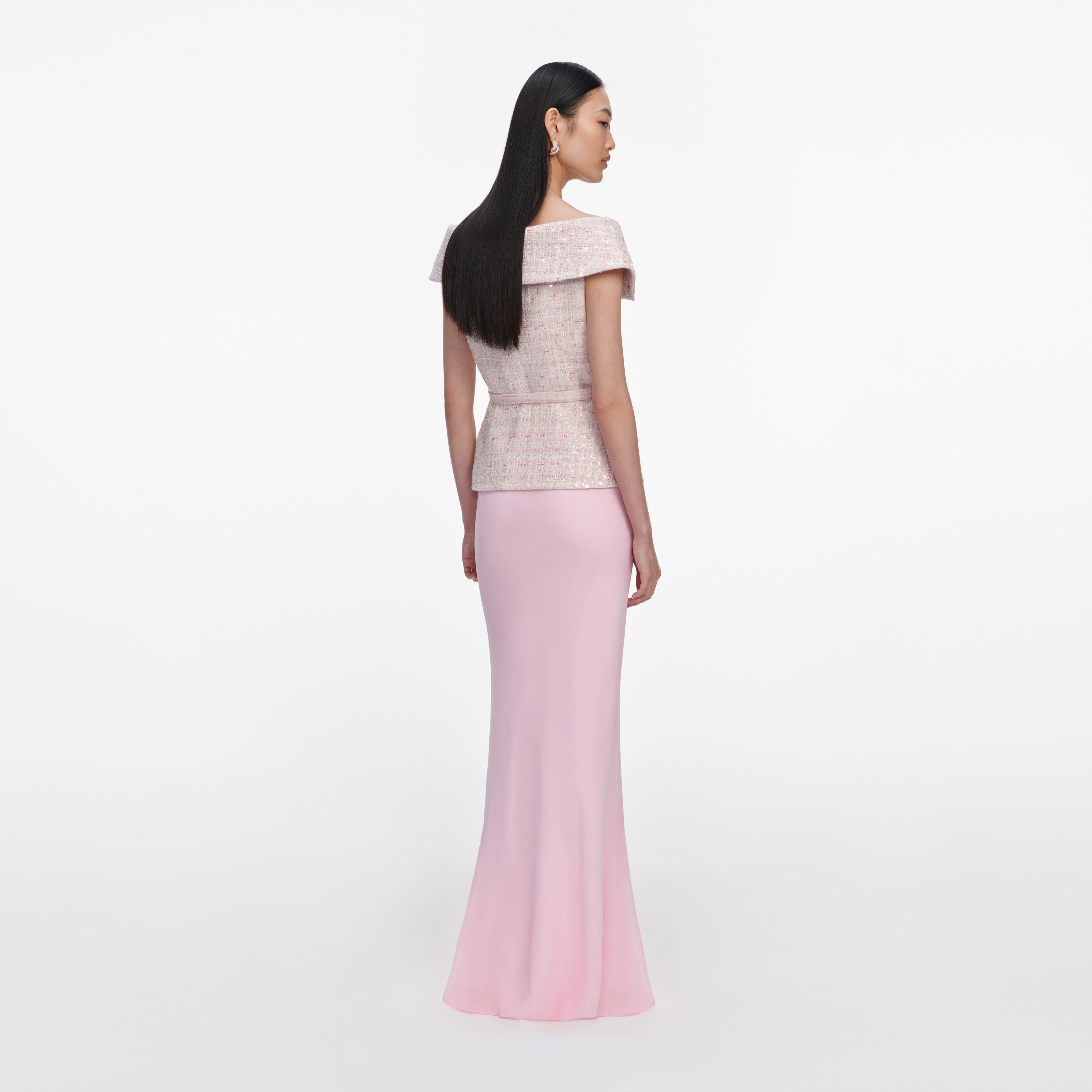 Self Portrait Sequin Boucle Maxikleid Pink Gürtel