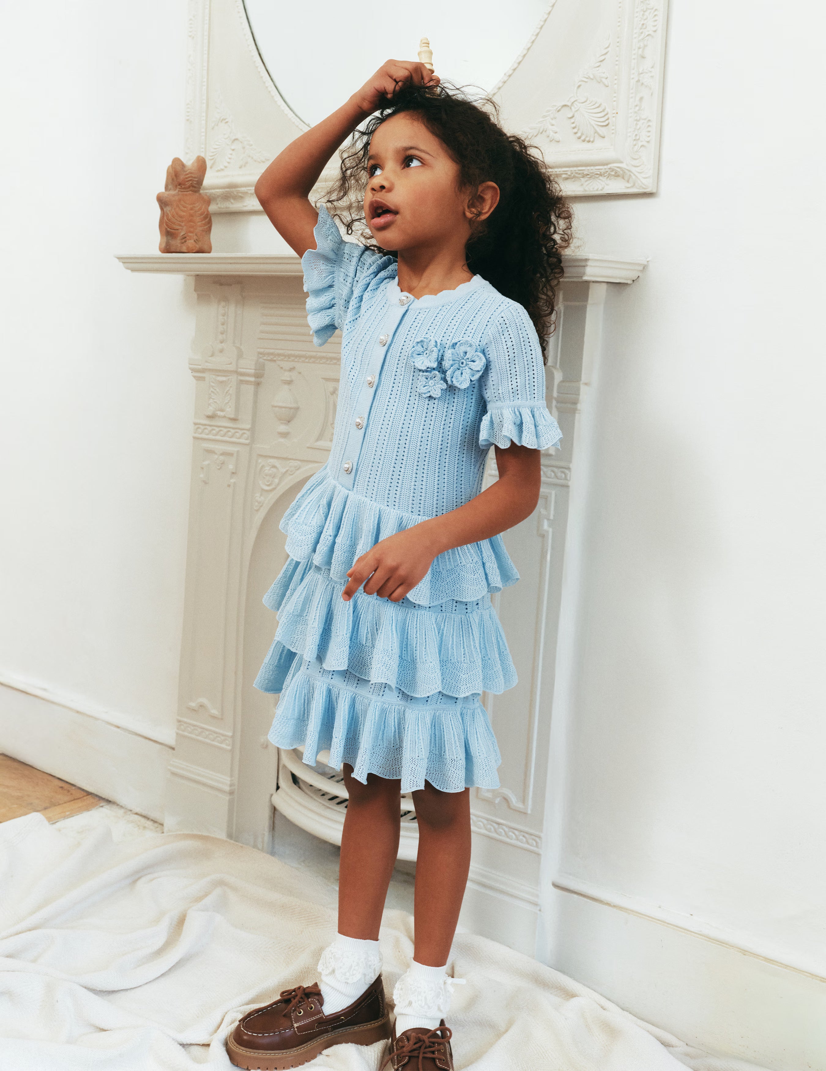 Self Portrait Dresses Blue Tiered Knit Kleid Blau 5/6 Jahre