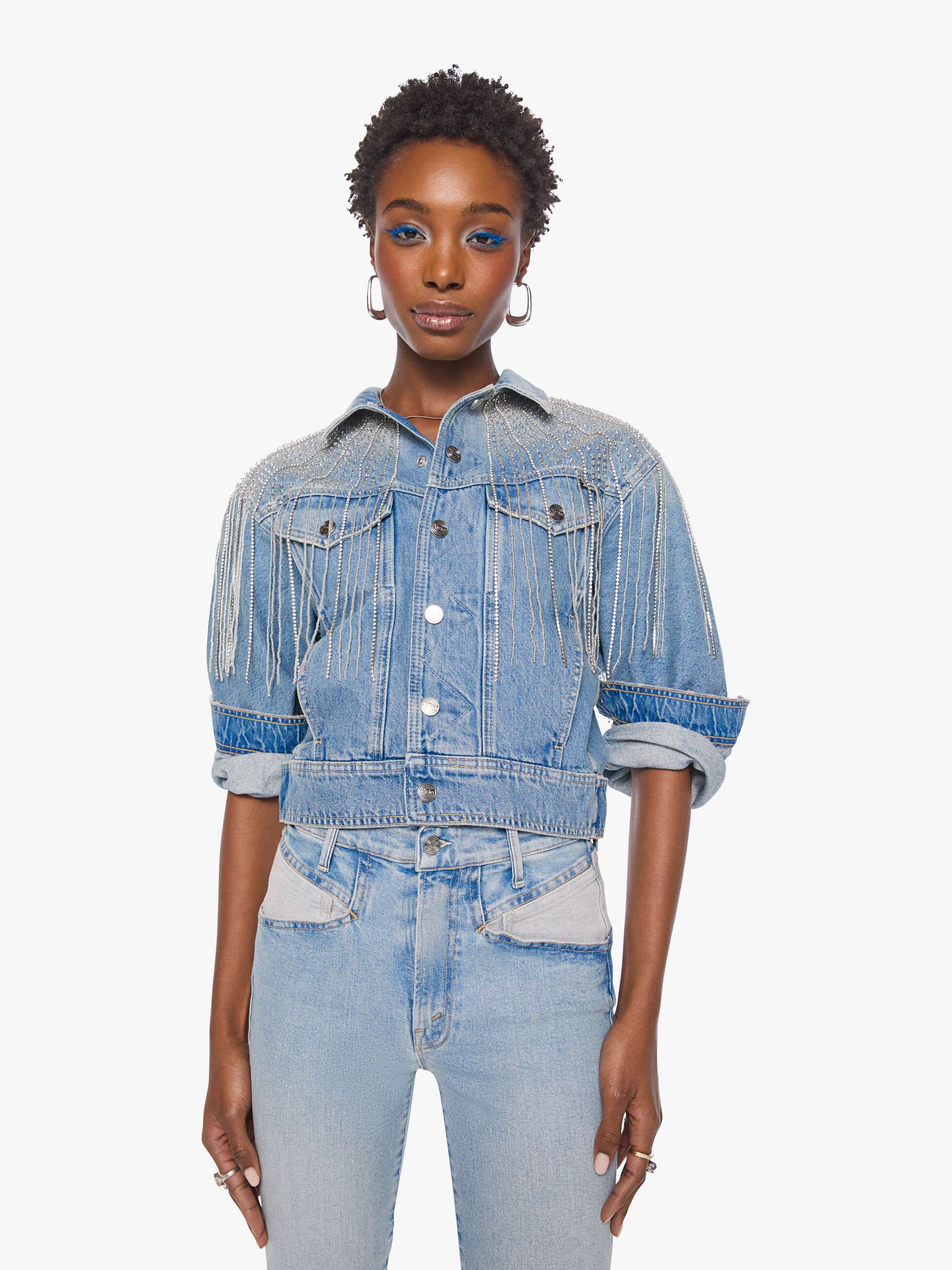 Mother The Fly Away Jeansjacke Sparkle Emergency Kit Blau