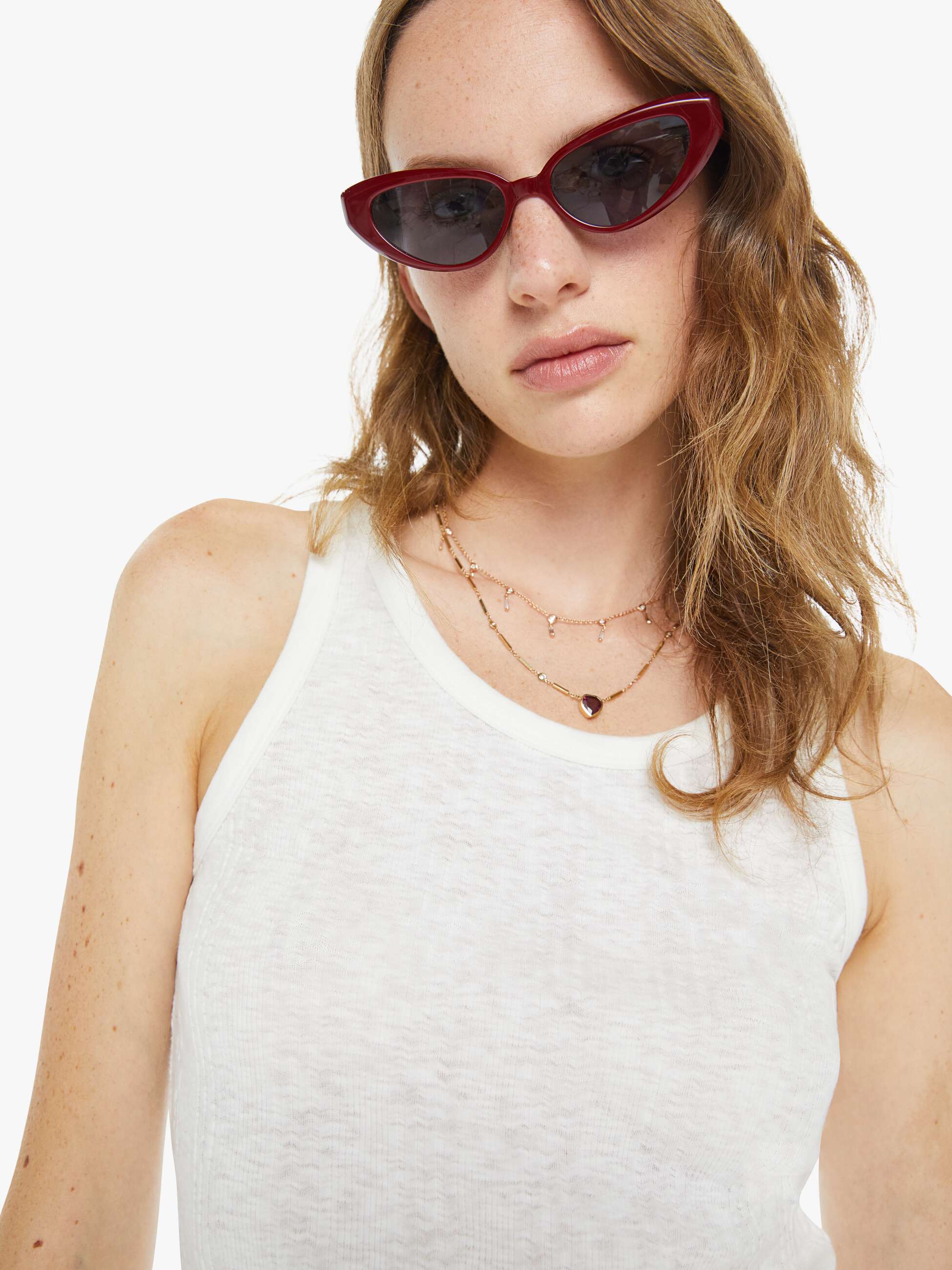 Mother Runner Up Fluff Tanktop Weiß Rippe Damen