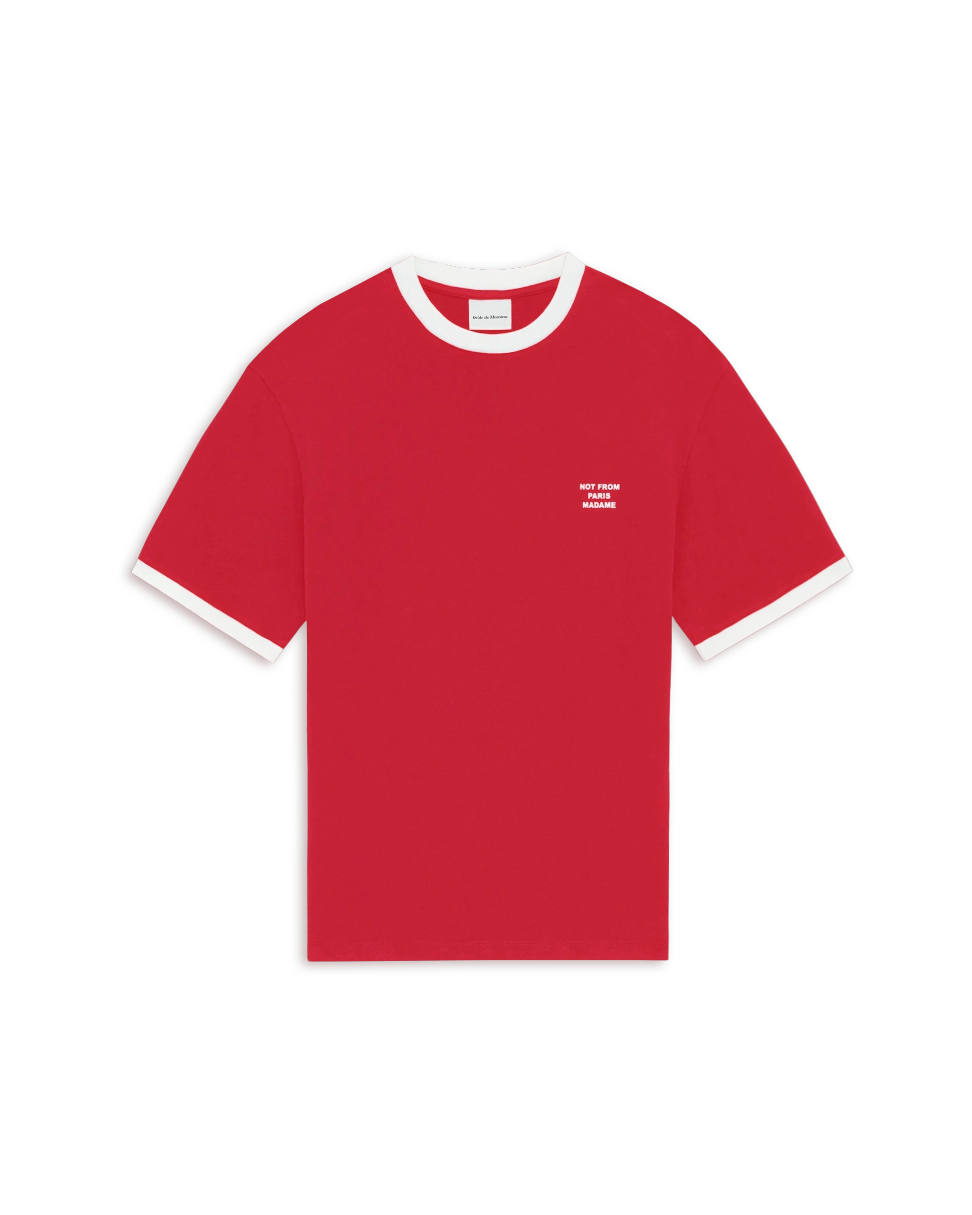Drôle De Monsieur Contrasted Slogan T-Shirt rot Baumwolle Slim