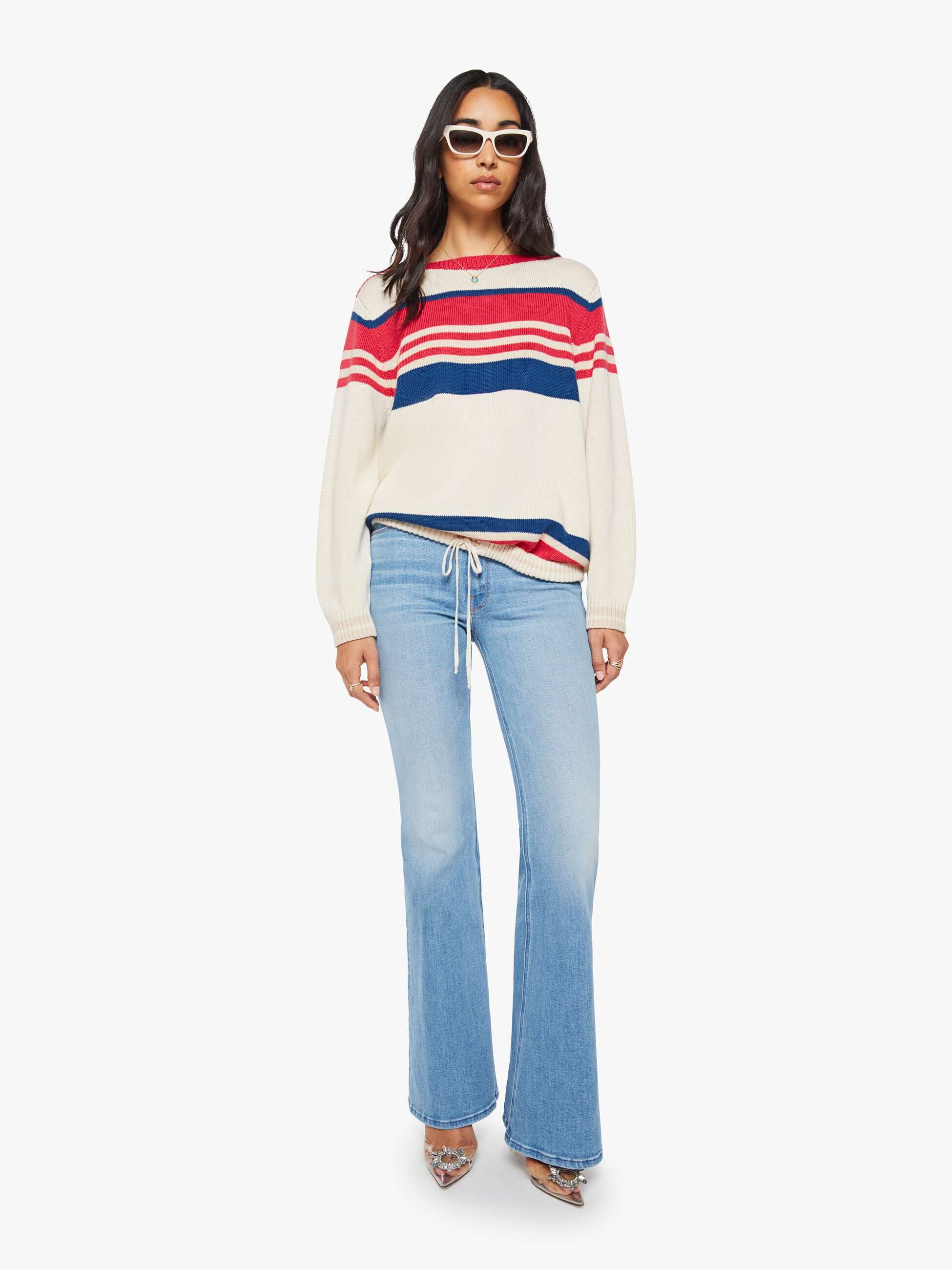 Mother The L/S Skipper Pullover Ivory Red Multi Stripe Baumwolle