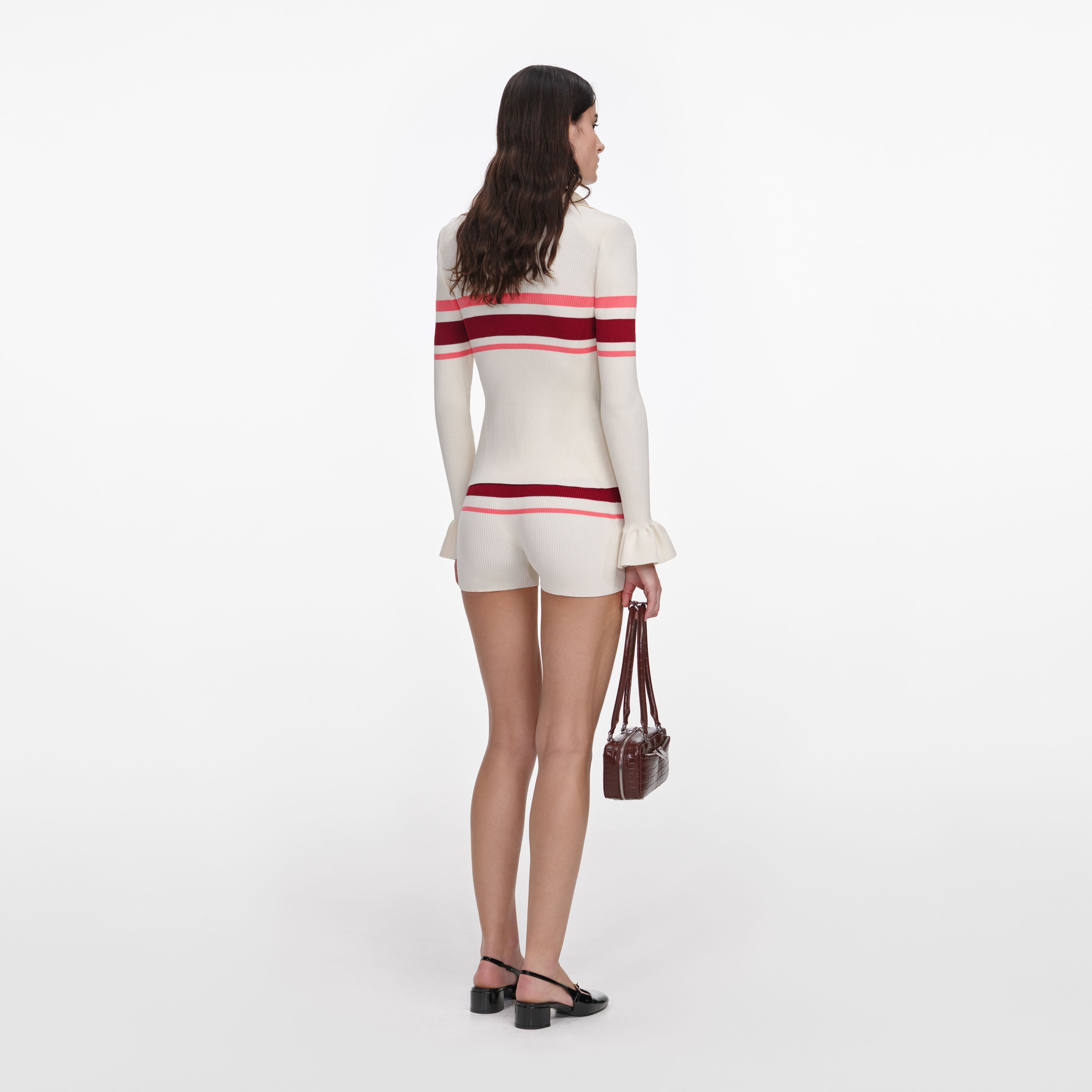 Self Portrait Knitwear Cream Stripe Viskose Stricktop Creme