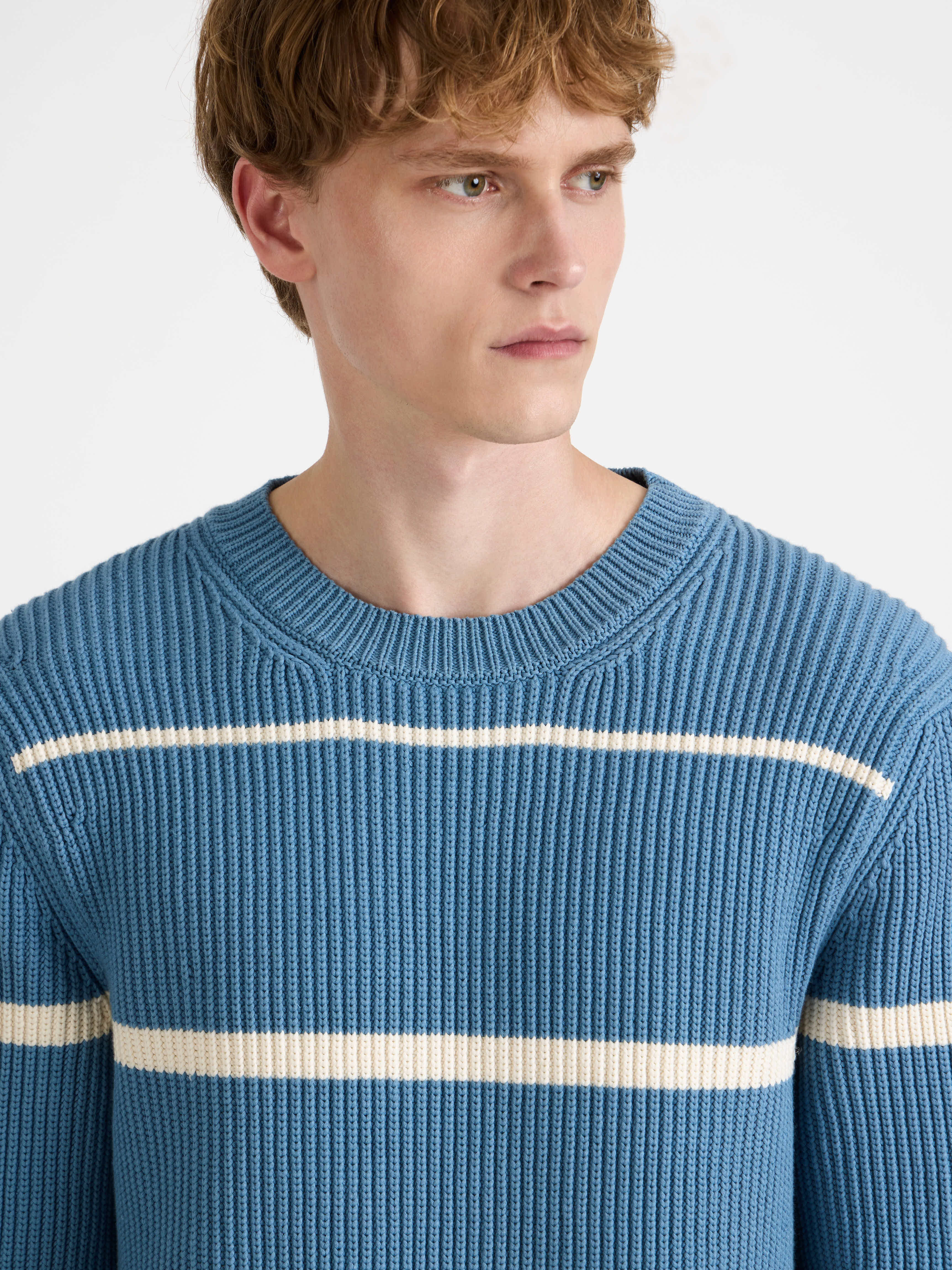 J.W. Anderson KW1511YN0486 Strickpullover Stahlblau Gestreift Herren