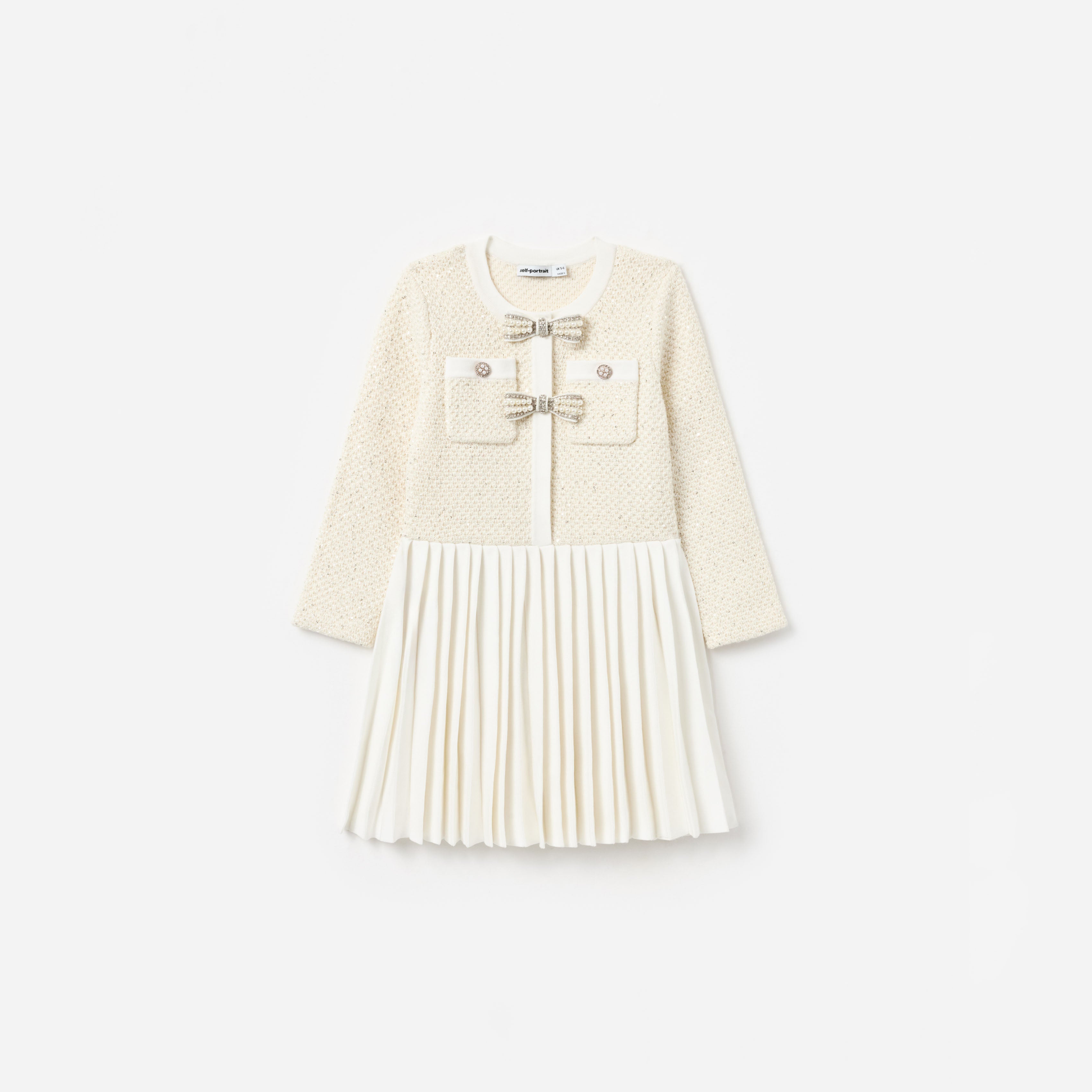 Self Portrait Kinder Strickkleid Creme Pailletten Schleife