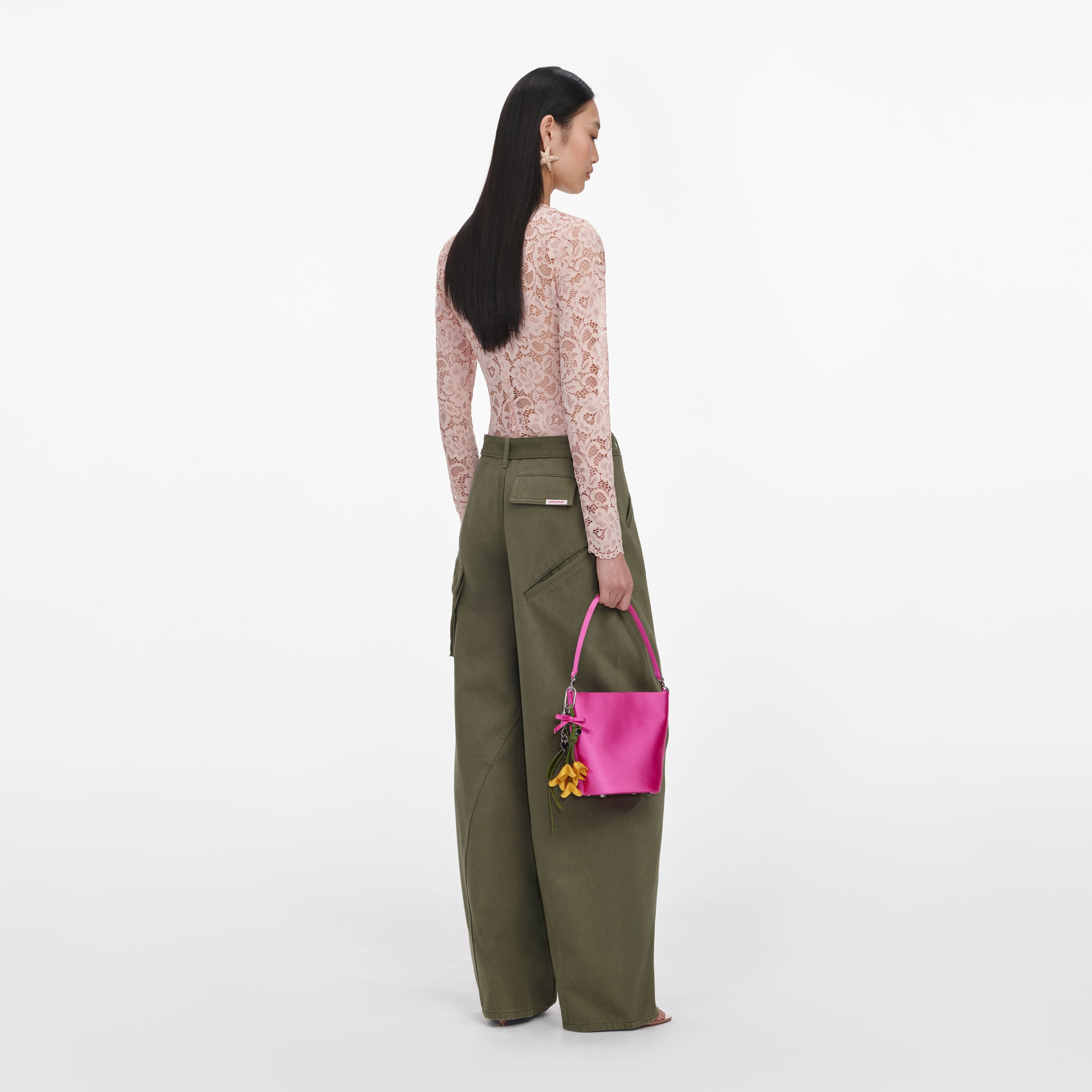 Self Portrait Khaki Cargo Jeans Barrel Damen Khaki