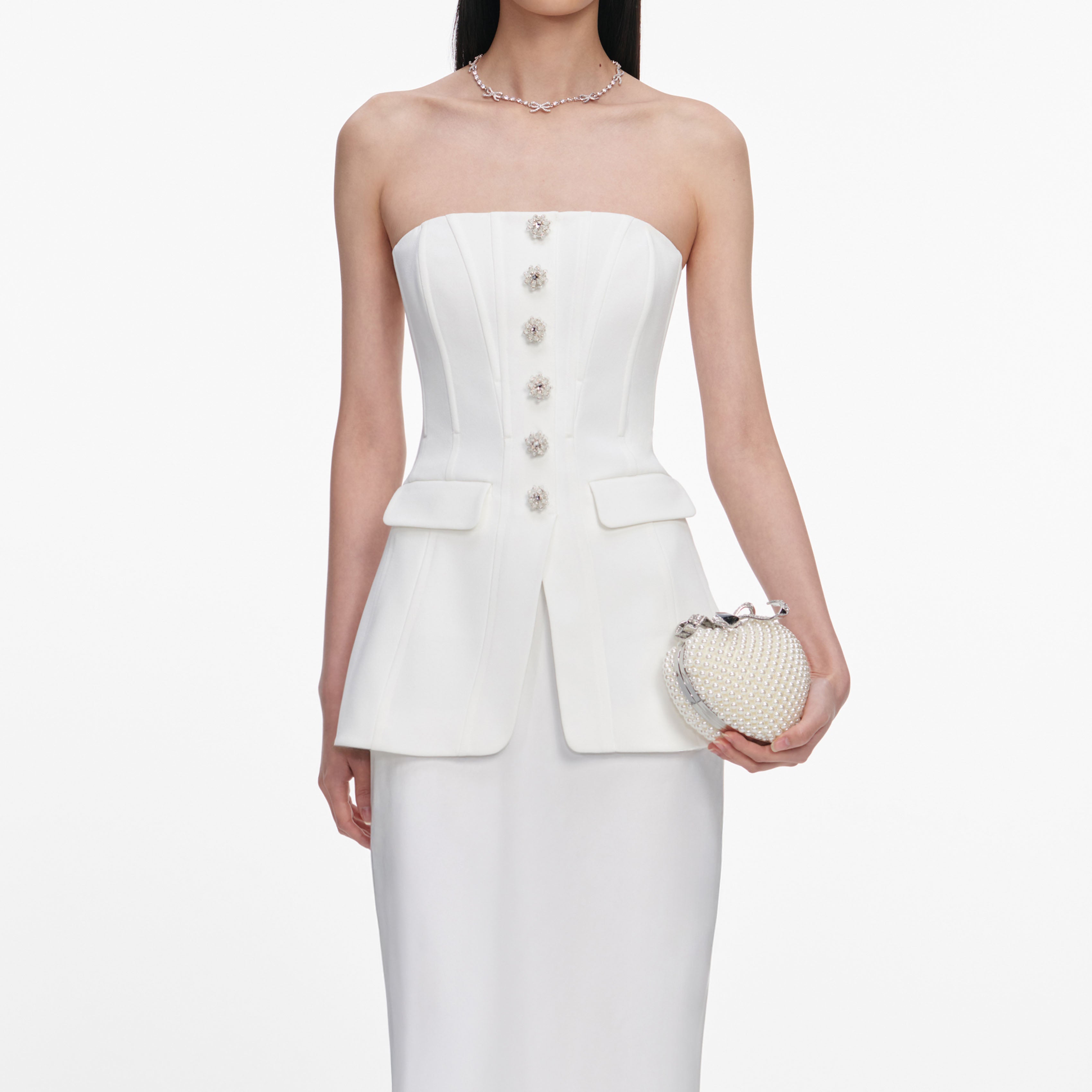 Self Portrait White Bandeau Maxikleid Weiß mit Korsett