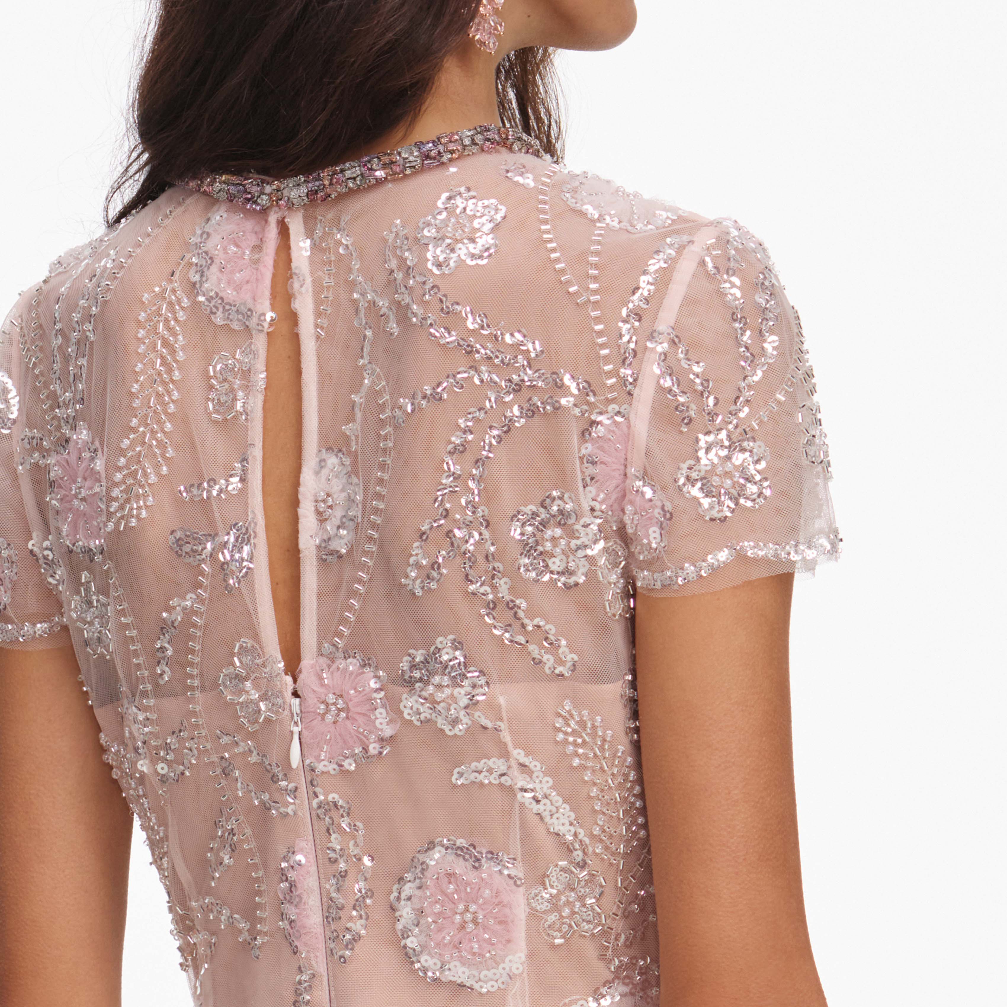 Self Portrait Pink Flower Sequin Midi Kleid Rosa Pailletten